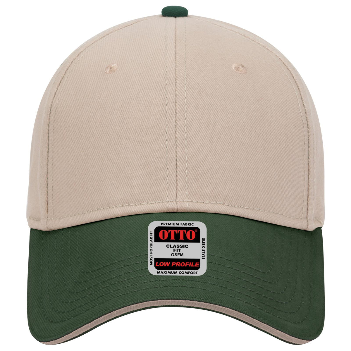 Front View of 173232 - Dk.Grn/Kha/Kha OTTO CAP 6 Panel Low Profile Baseball Cap