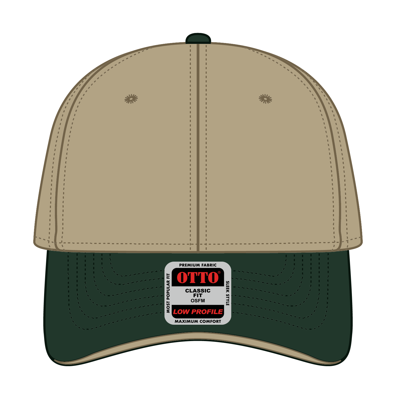 Front View of 173232 - Dk.Grn/Kha/Kha OTTO CAP 6 Panel Low Profile Baseball Cap