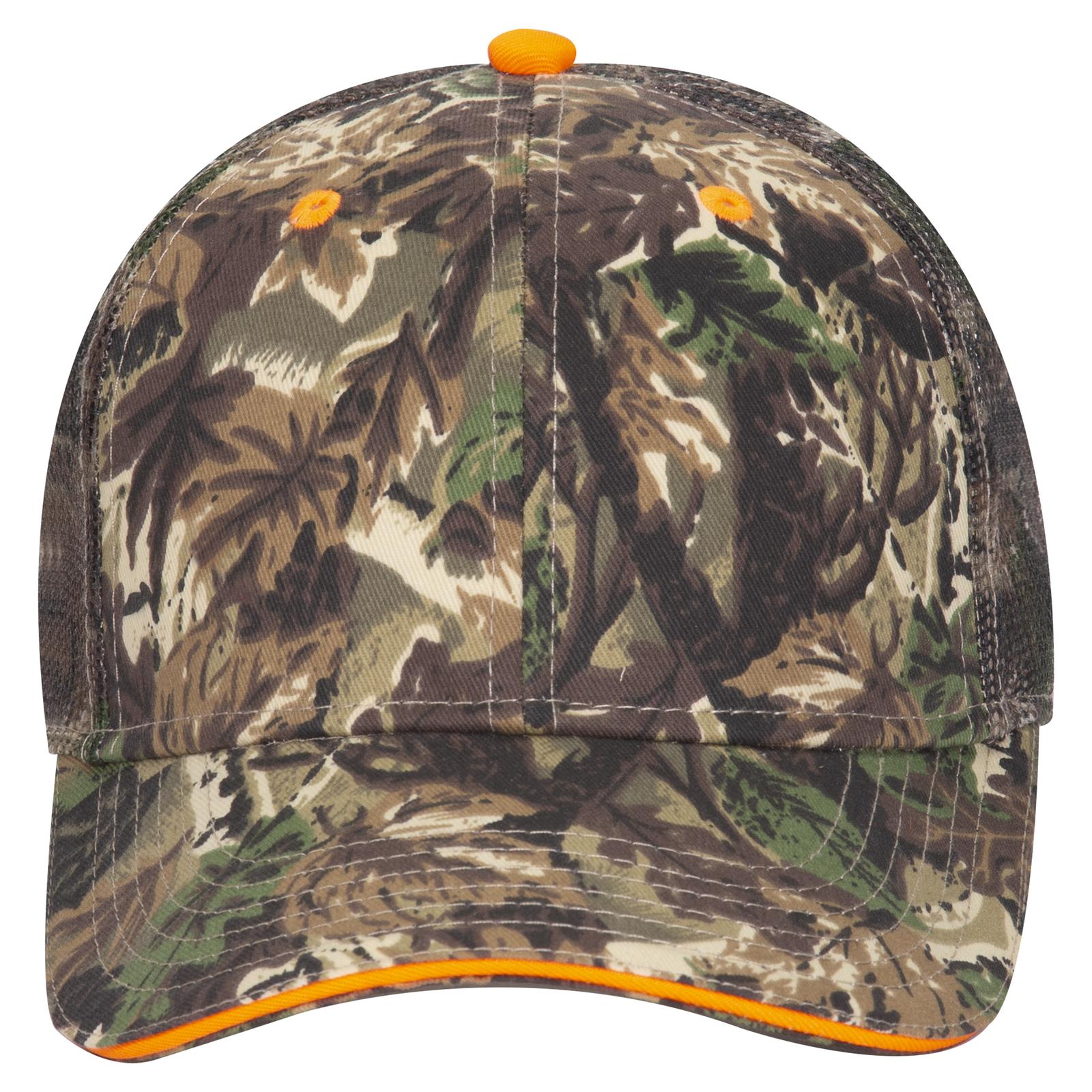 Front View of 180705 - Lt.Lod/Brn/Kly OTTO CAP Camouflage 6 Panel Low Profile Mesh Back Trucker Hat