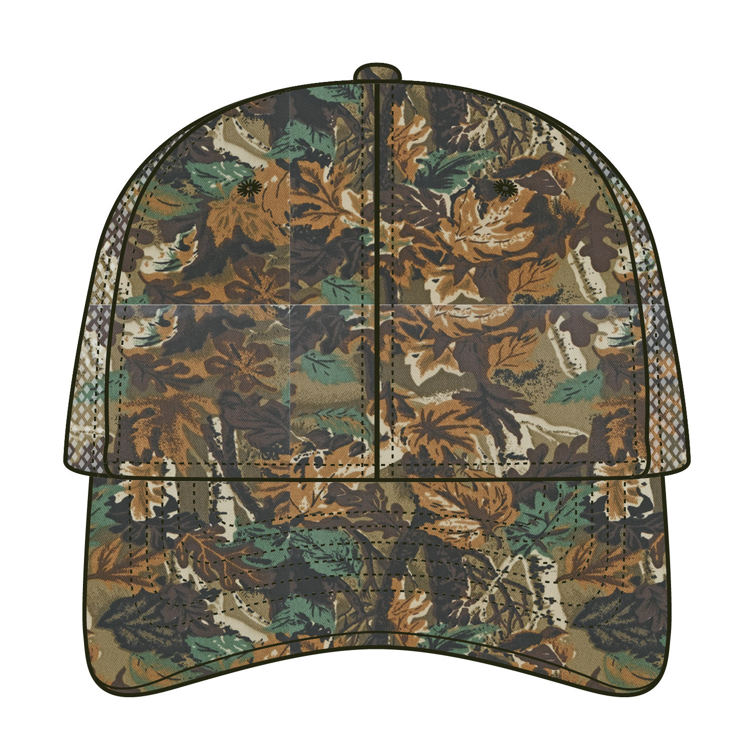 Front View of 180705 - Lt.Lod/Brn/Kly OTTO CAP Camouflage 6 Panel Low Profile Mesh Back Trucker Hat