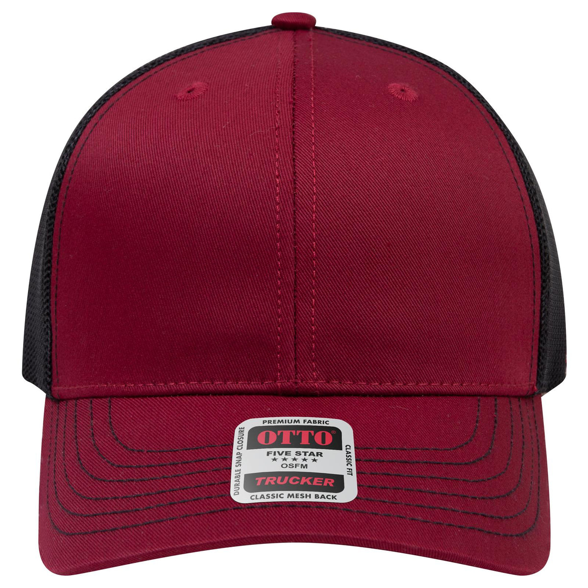 Front View of 191903 - Bg.Mrn/Bg.Mrn/Blk OTTO CAP 6 Panel Mid Profile Mesh Back Trucker Hat