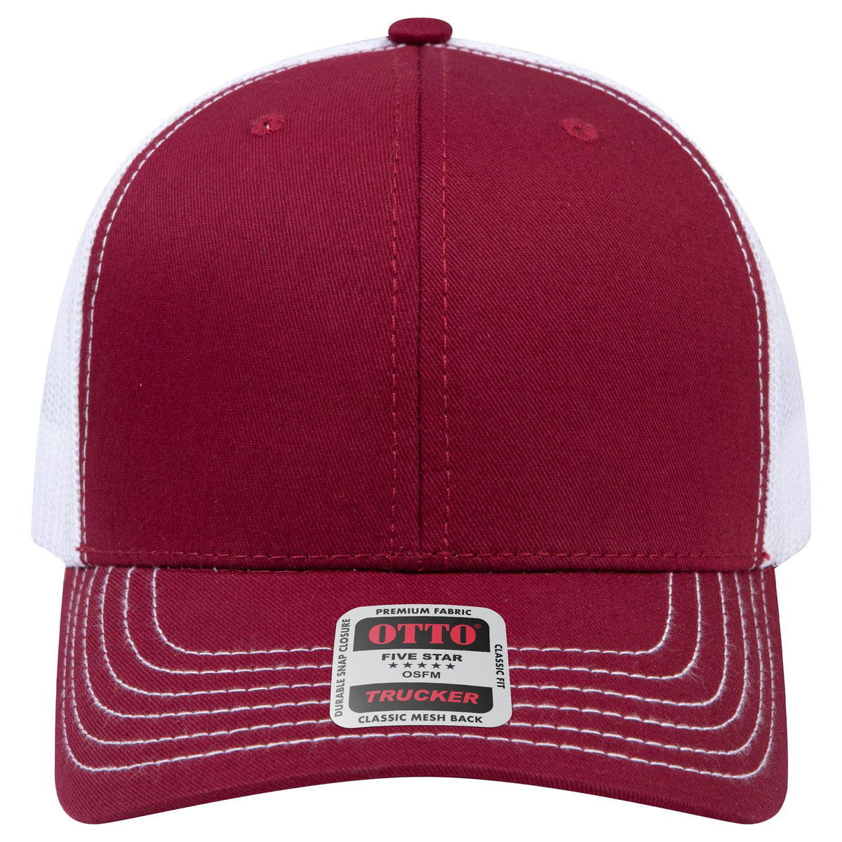 Front View of 191916 - Bg.Mrn/Bg.Mrn/Wht OTTO CAP 6 Panel Mid Profile Mesh Back Trucker Hat