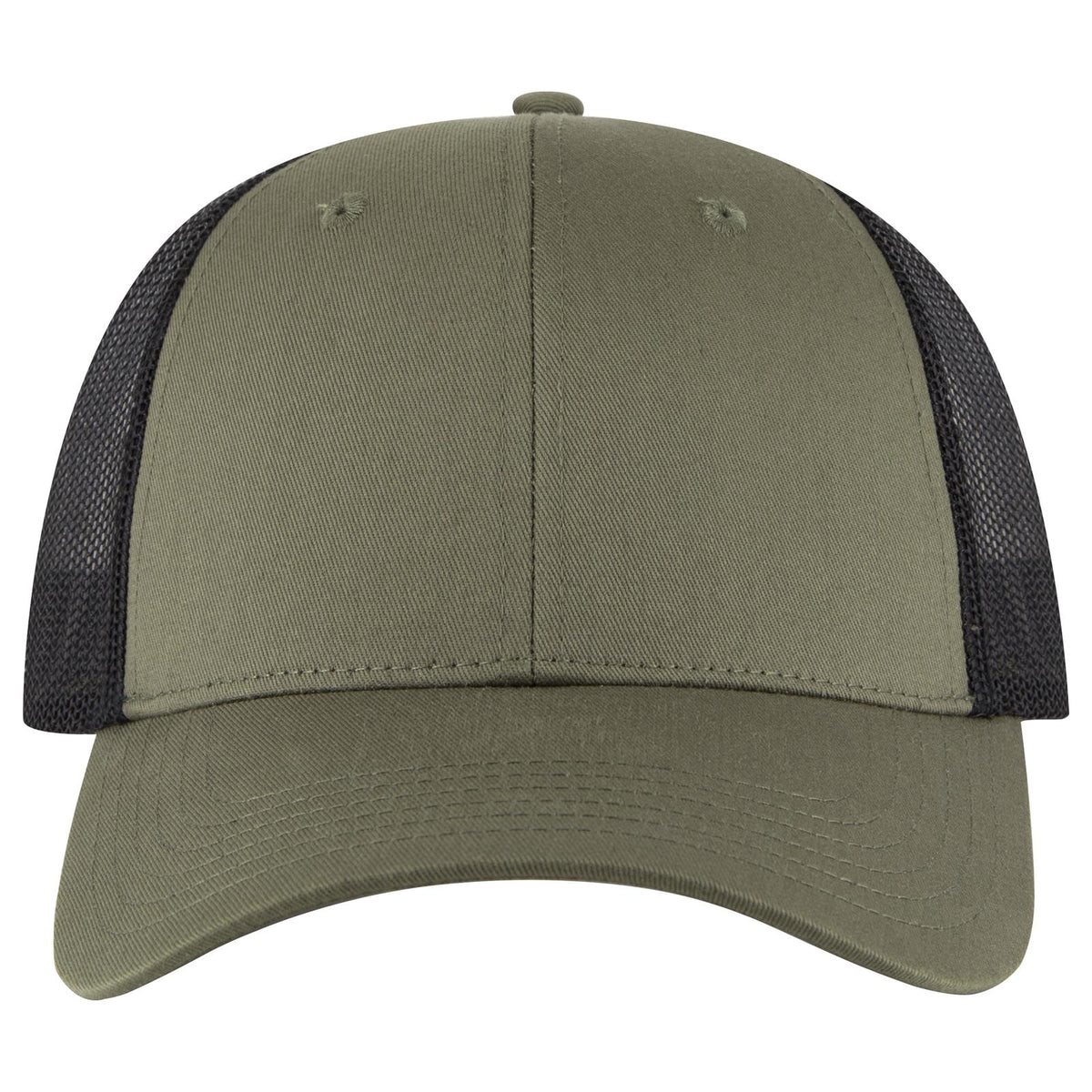 Front View of 212103 - Ol.Grn/Ol.Grn/Blk OTTO CAP 6 Panel Low Profile Mesh Back Trucker Hat