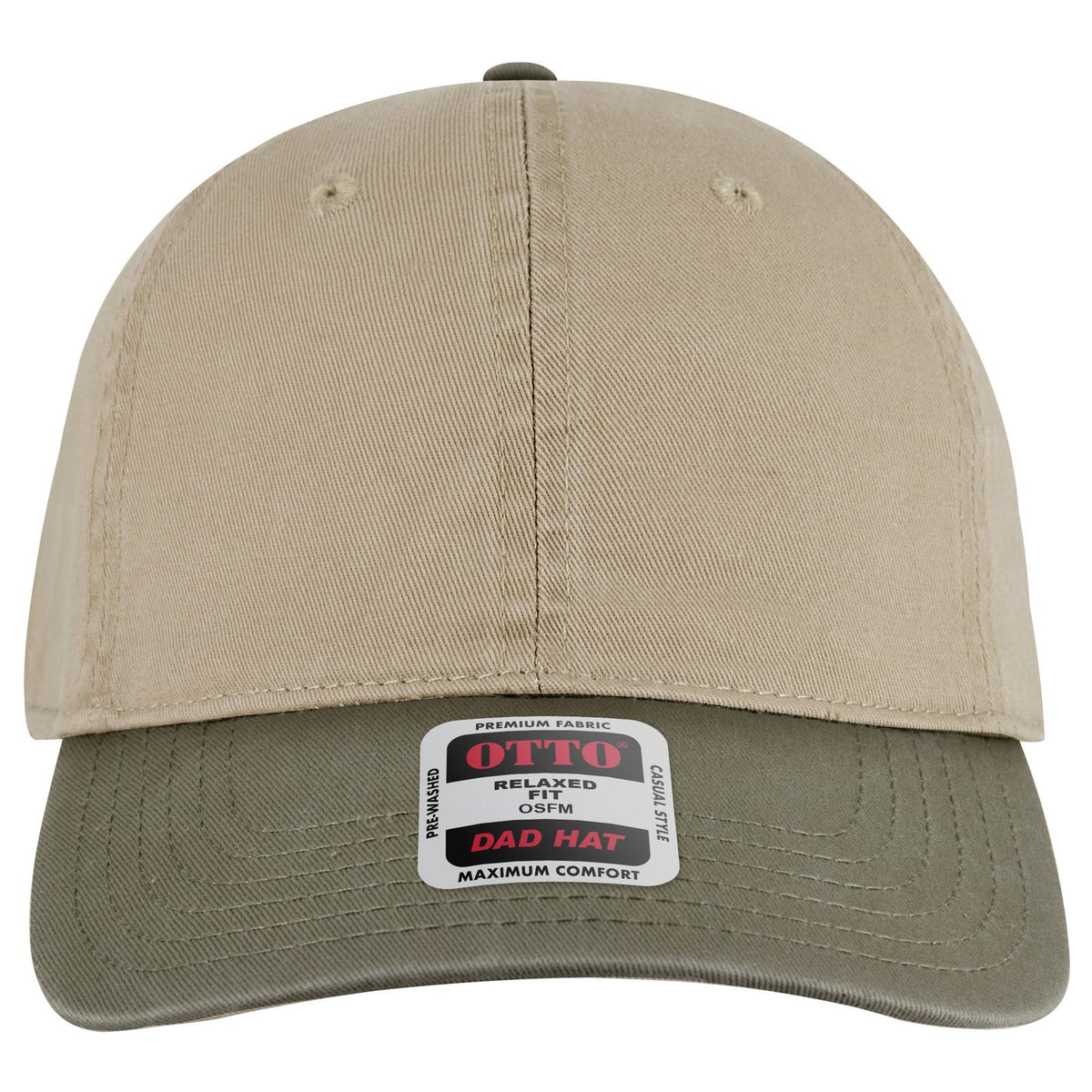 Front View of 2132 - Ol.Grn/Kha OTTO CAP 6 Panel Low Profile Dad Hat