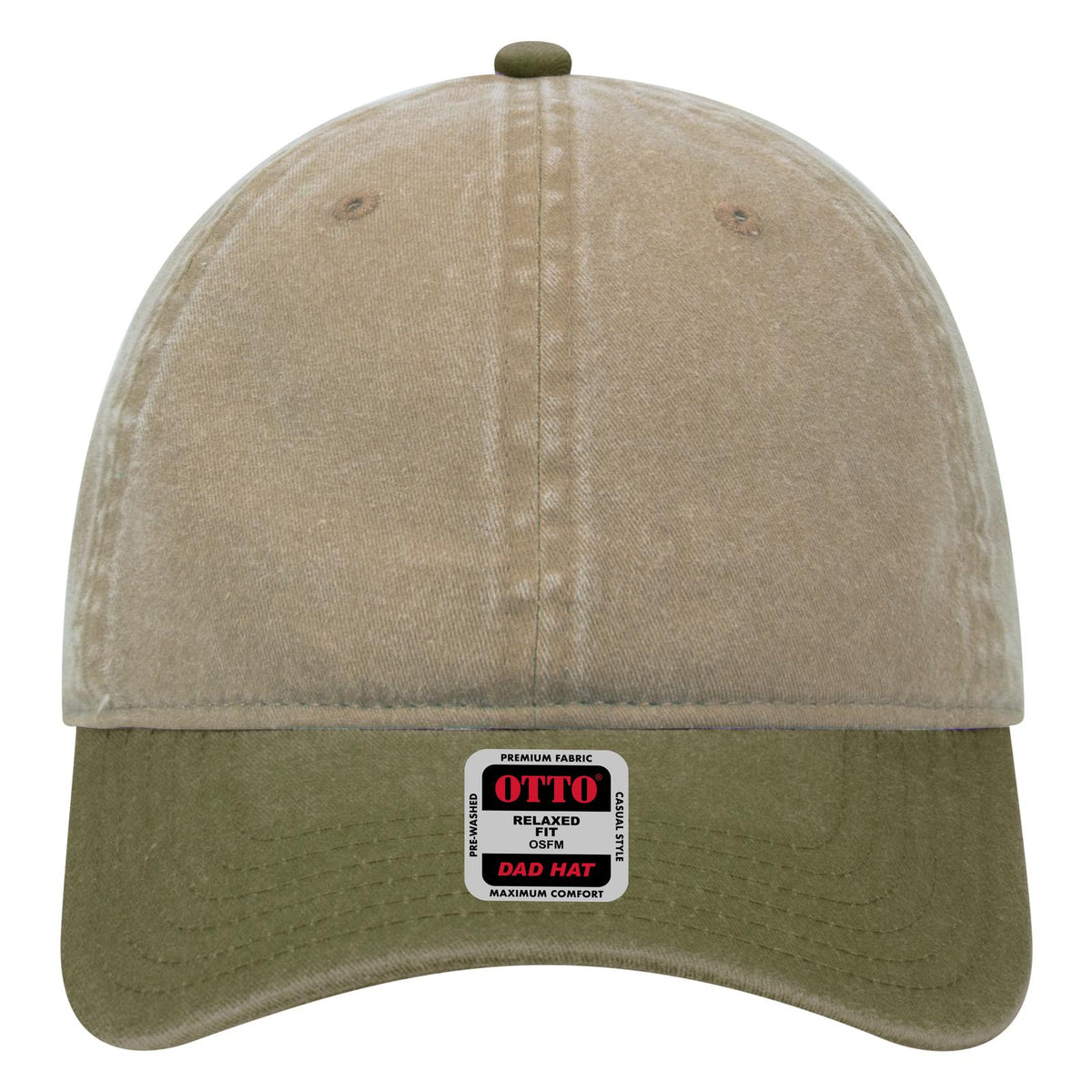 Front View of 2132 - Ol.Grn/Kha OTTO CAP 6 Panel Low Profile Dad Hat