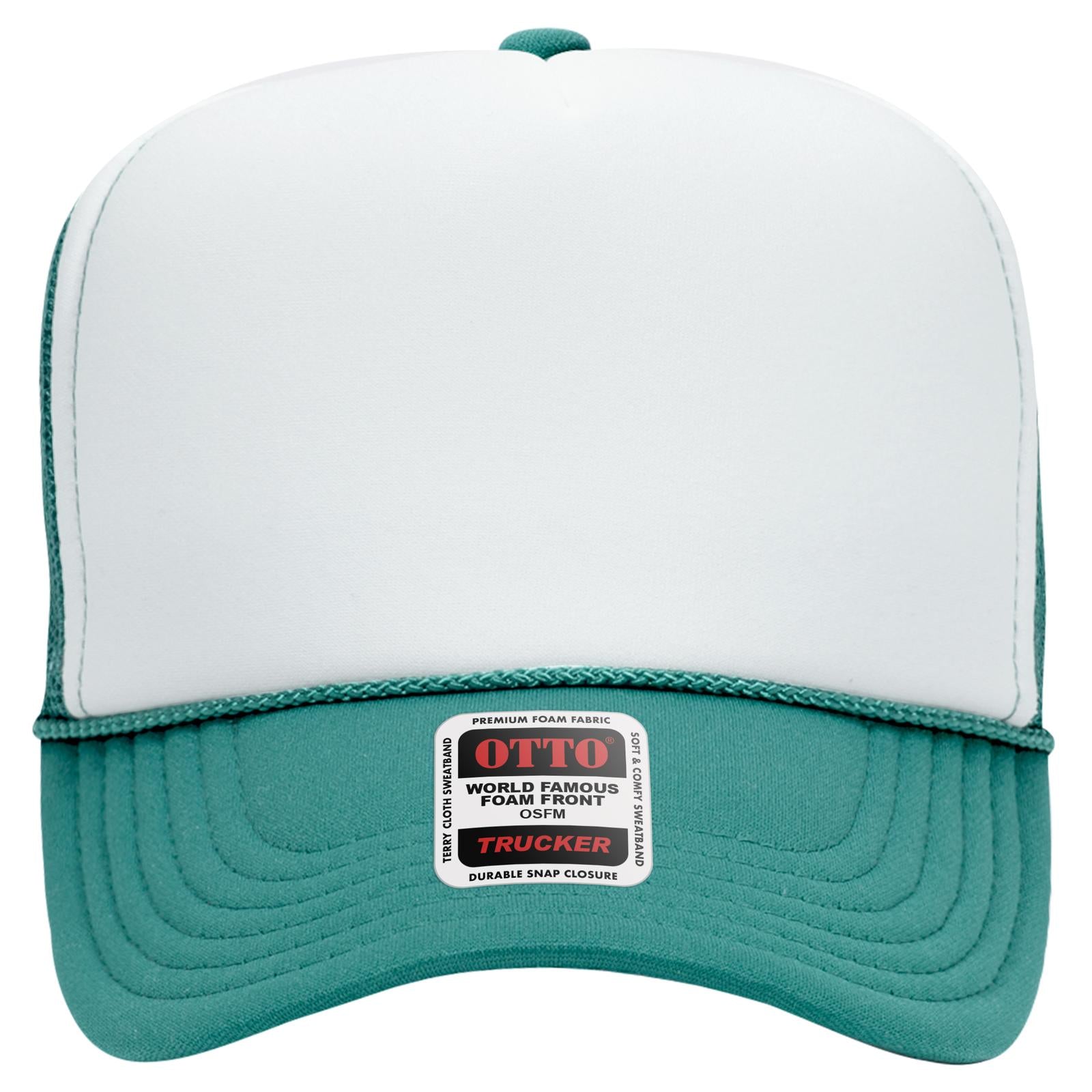 Right View of 241624 - Jade/Wht/Jade OTTO CAP 5 Panel High Crown Mesh Back Trucker Hat