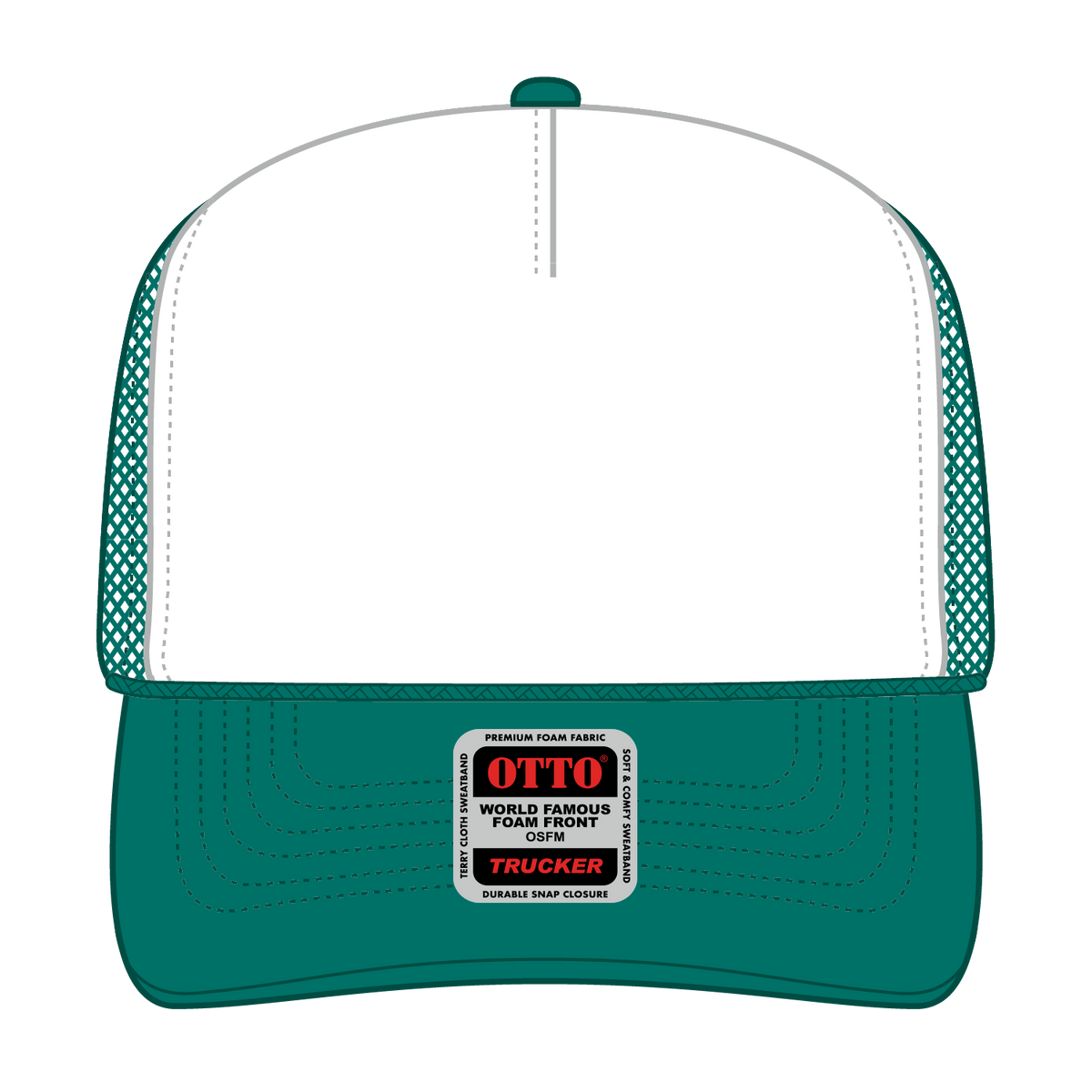 Front View of 241624 - Jade/Wht/Jade OTTO CAP 5 Panel High Crown Mesh Back Trucker Hat