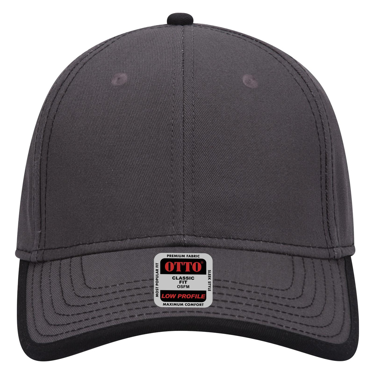 Front View of 2503 - Ch.Gry/Blk OTTO CAP 6 Panel Low Profile Baseball Cap