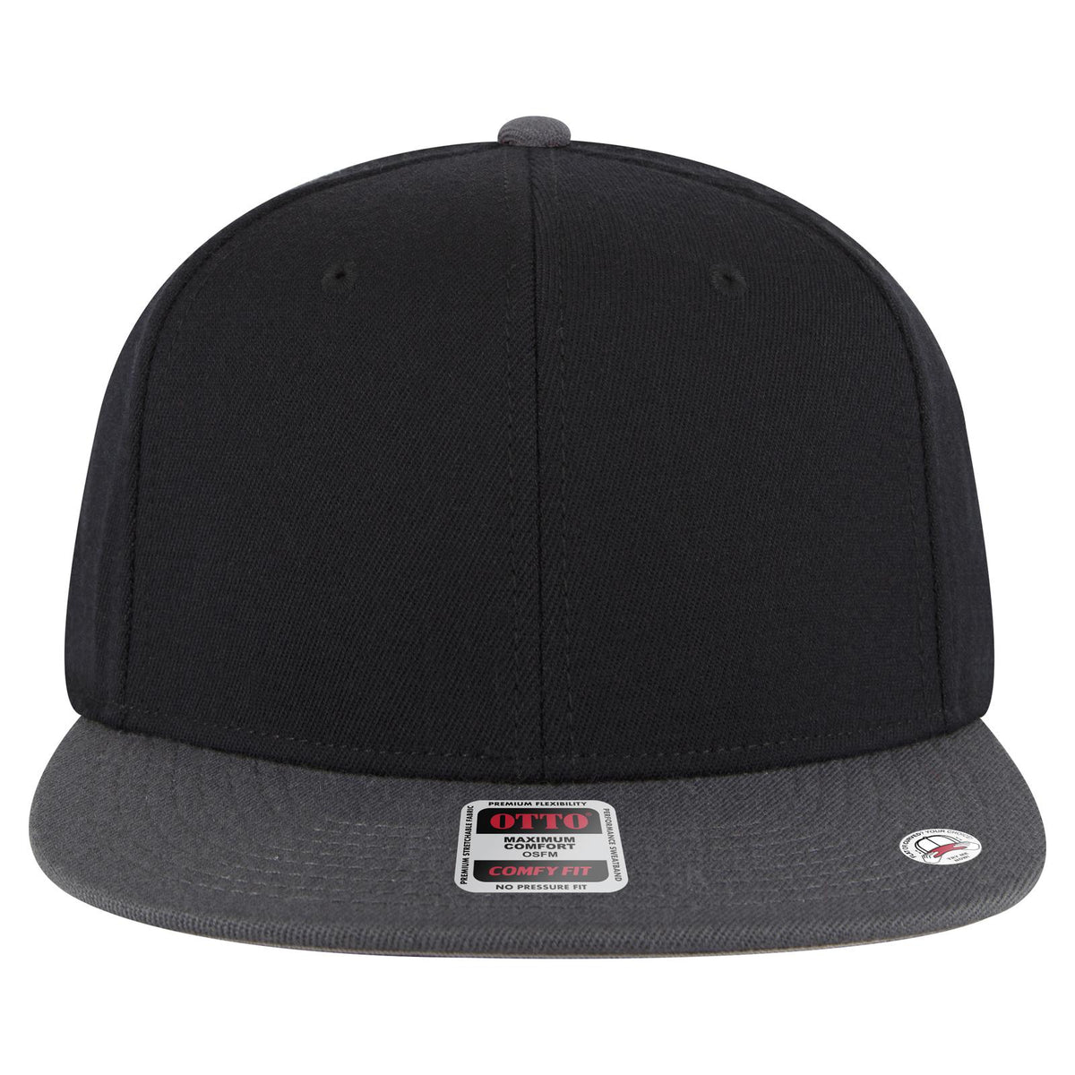 Front View of 250303 - Ch. Gry/Blk/Blk OTTO CAP "OTTO COMFY FIT" 6 Panel Pro Style Snapback Hat