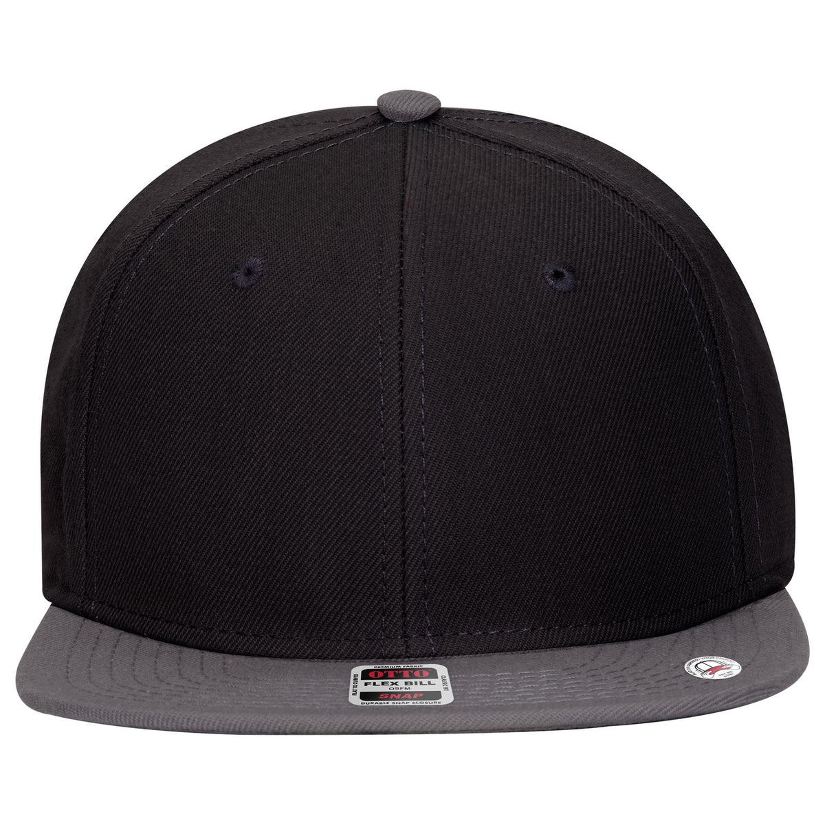 Front View of 250303 - Ch. Gry/Blk/Blk OTTO CAP "OTTO SNAP" 6 Panel Pro Style Snapback Hat