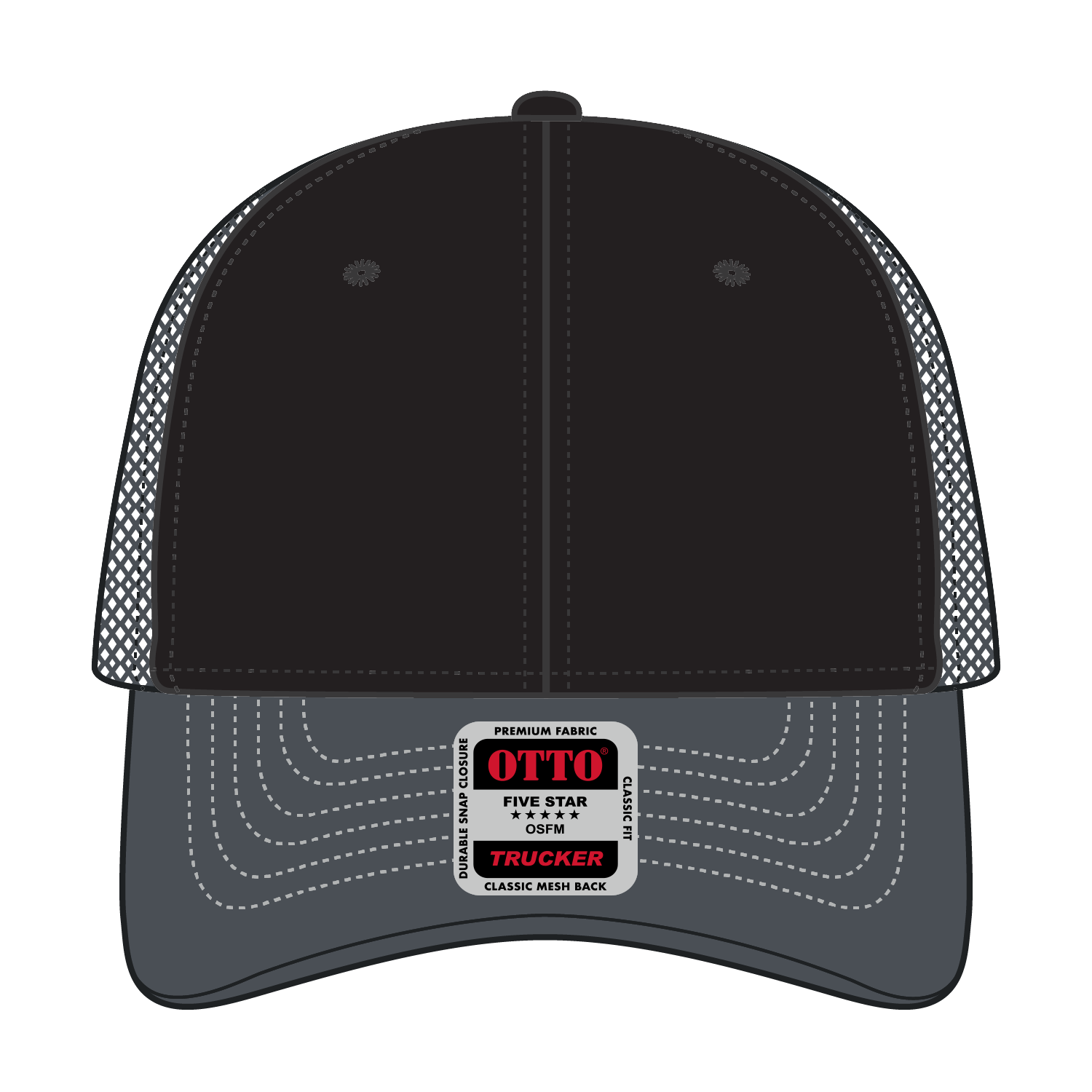Front View of 250325 - Ch.Gry/Blk/Ch.Gry OTTO CAP 6 Panel Low Profile Mesh Back Trucker Hat