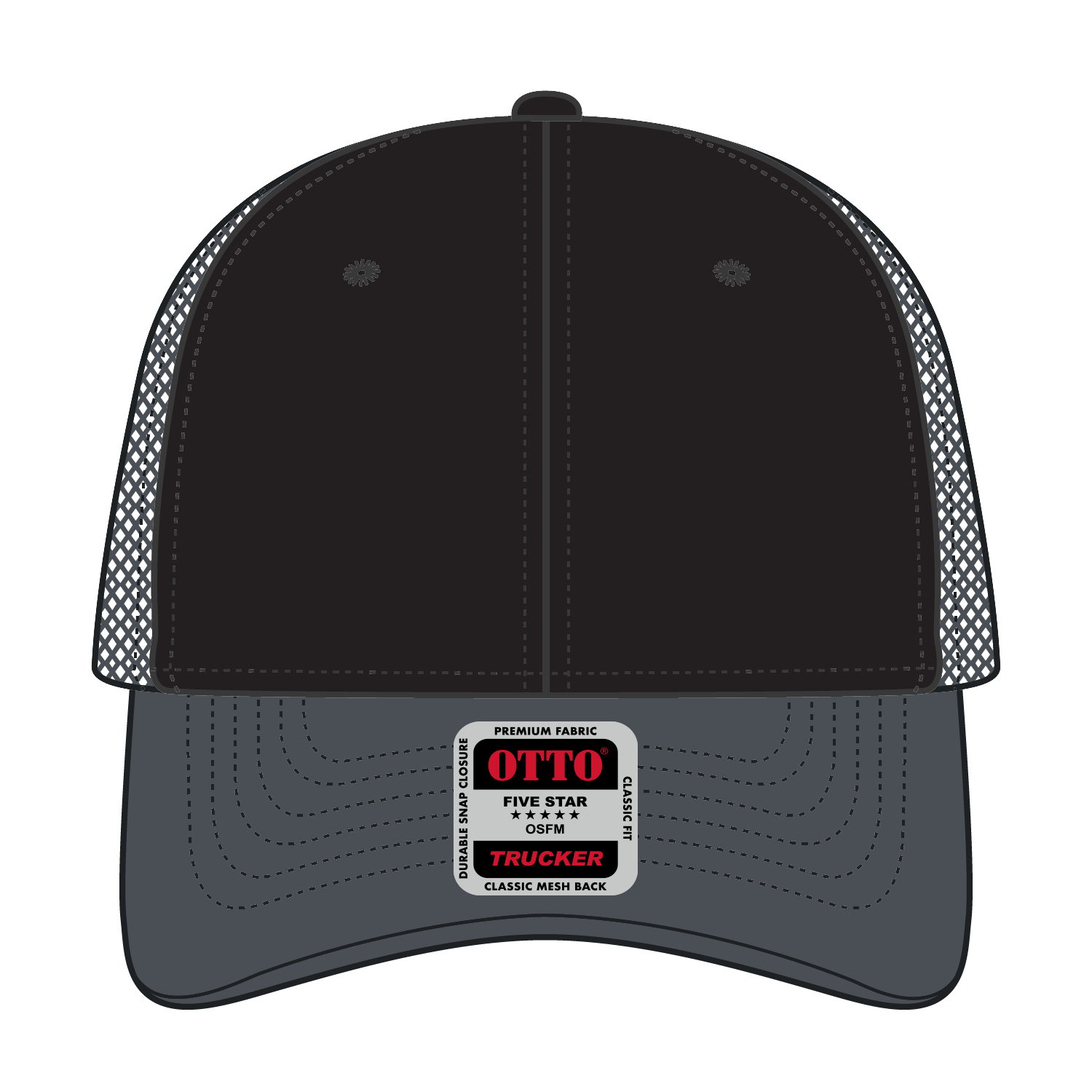 Front View of 250325 - Ch.Gry/Blk/Ch.Gry OTTO CAP 6 Panel Low Profile Mesh Back Trucker Hat