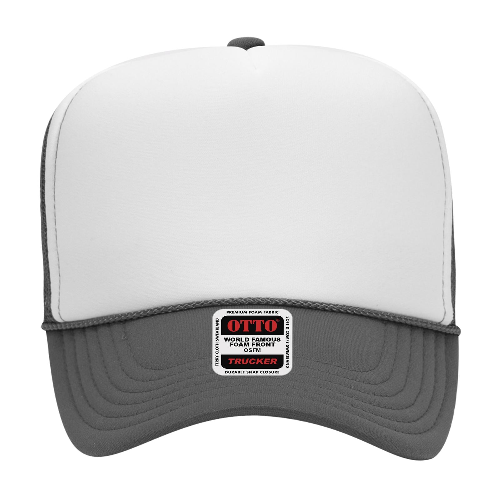 Right View of 251625 - Ch.Gry/Wht/Ch.Gry OTTO CAP 5 Panel High Crown Mesh Back Trucker Hat