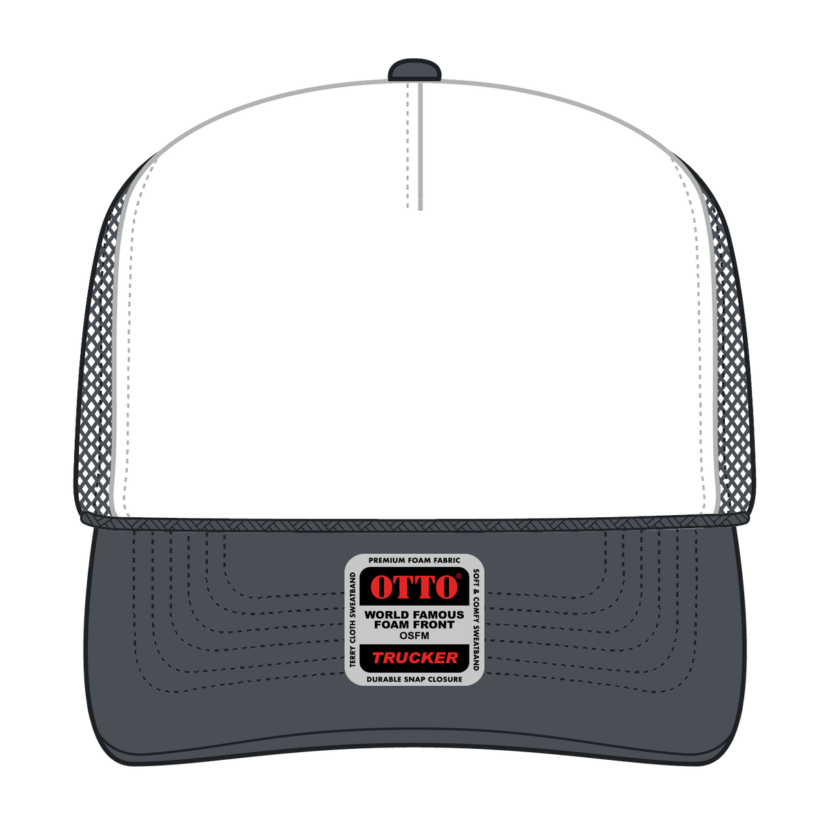 Front View of 251625 - Ch.Gry/Wht/Ch.Gry OTTO CAP 5 Panel High Crown Mesh Back Trucker Hat