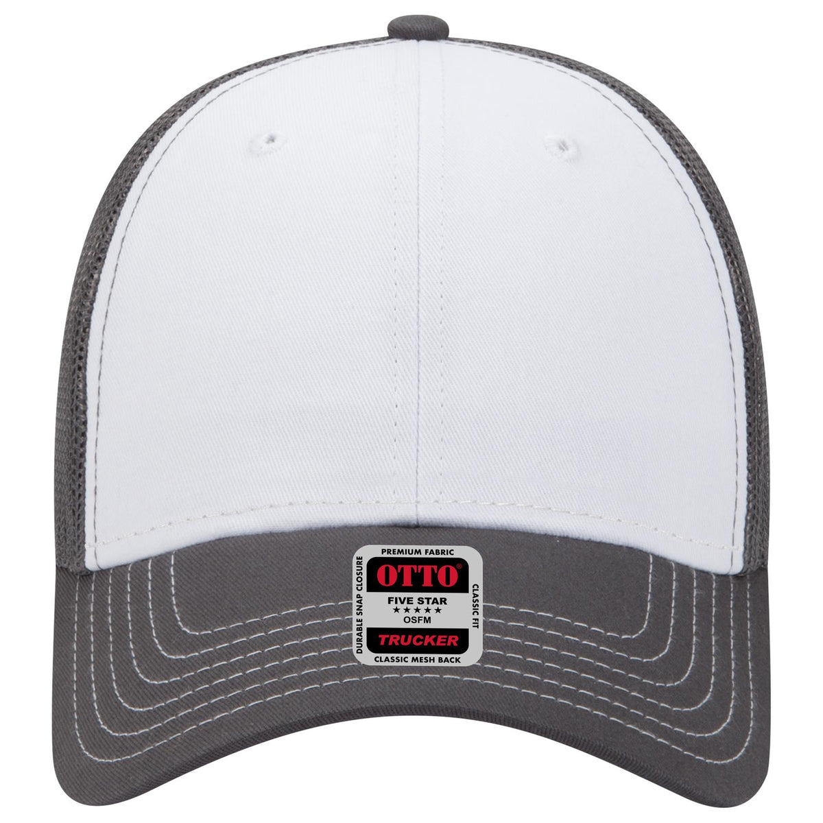 Front View of 251625 - Ch.Gry/Wht/Ch.Gry OTTO CAP 6 Panel Low Profile Mesh Back Trucker Hat