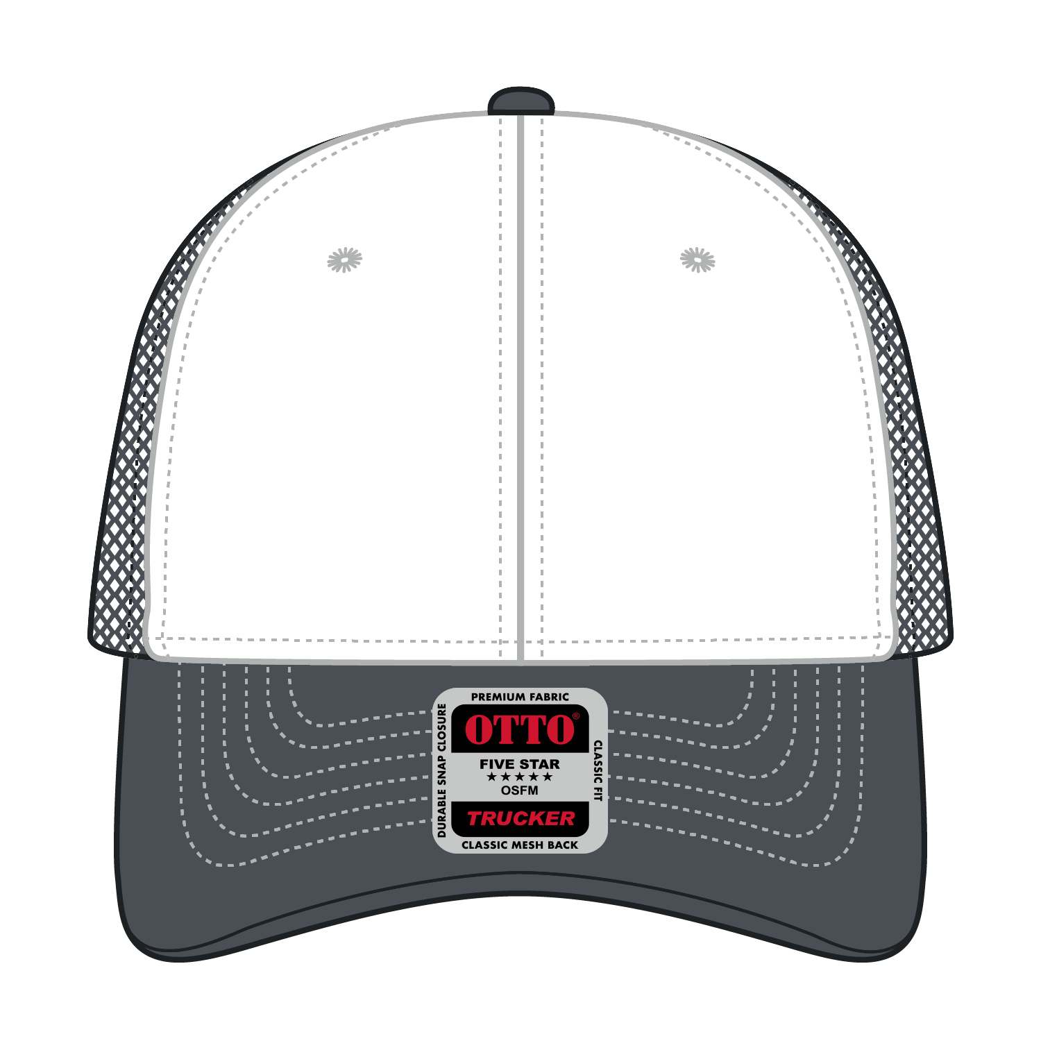 Front View of 251625 - Ch.Gry/Wht/Ch.Gry OTTO CAP 6 Panel Low Profile Mesh Back Trucker Hat