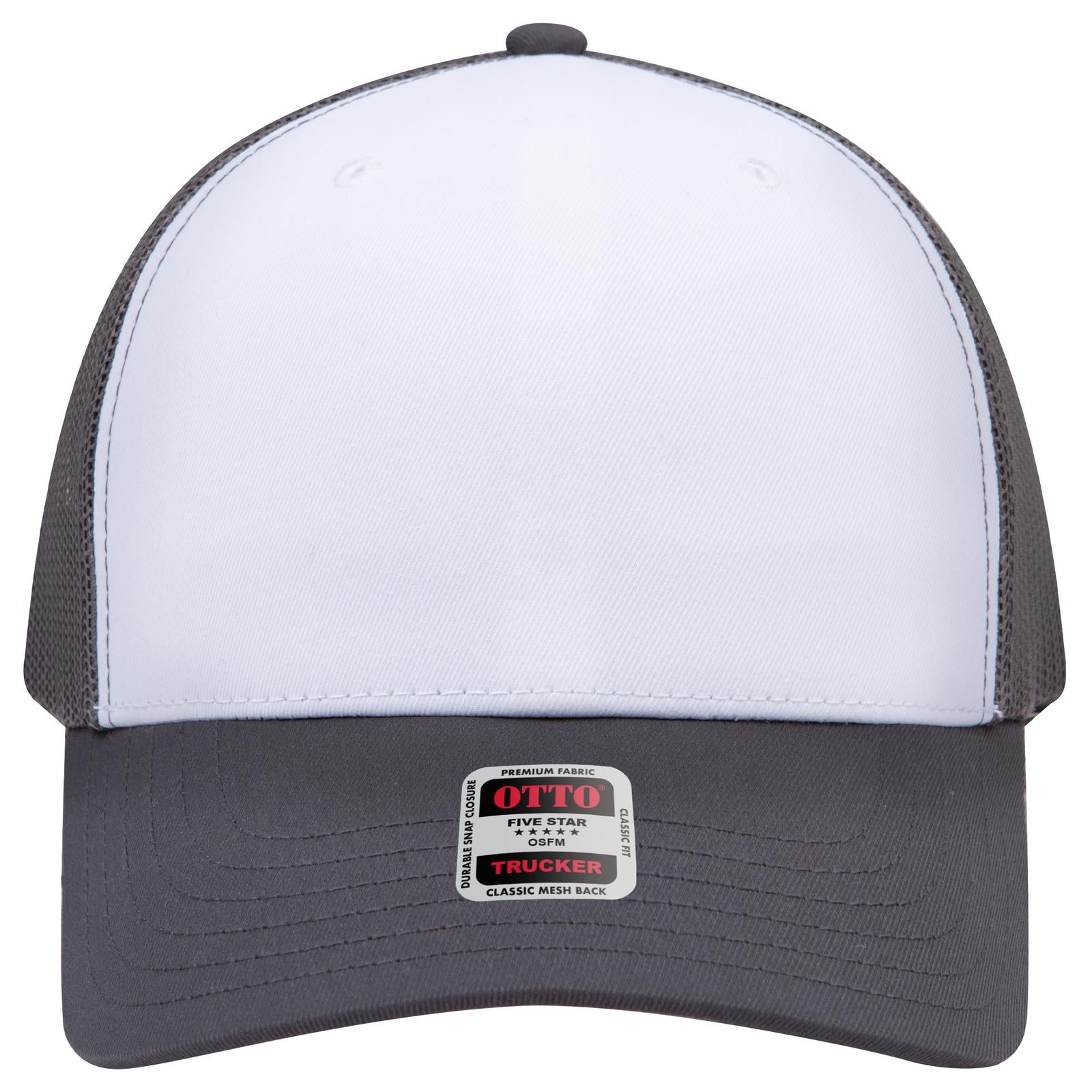 Right View of 251625 - Ch.Gry/Wht/Ch.Gry OTTO CAP Seamless 6 Panel Mid Profile Mesh Back Trucker Hat