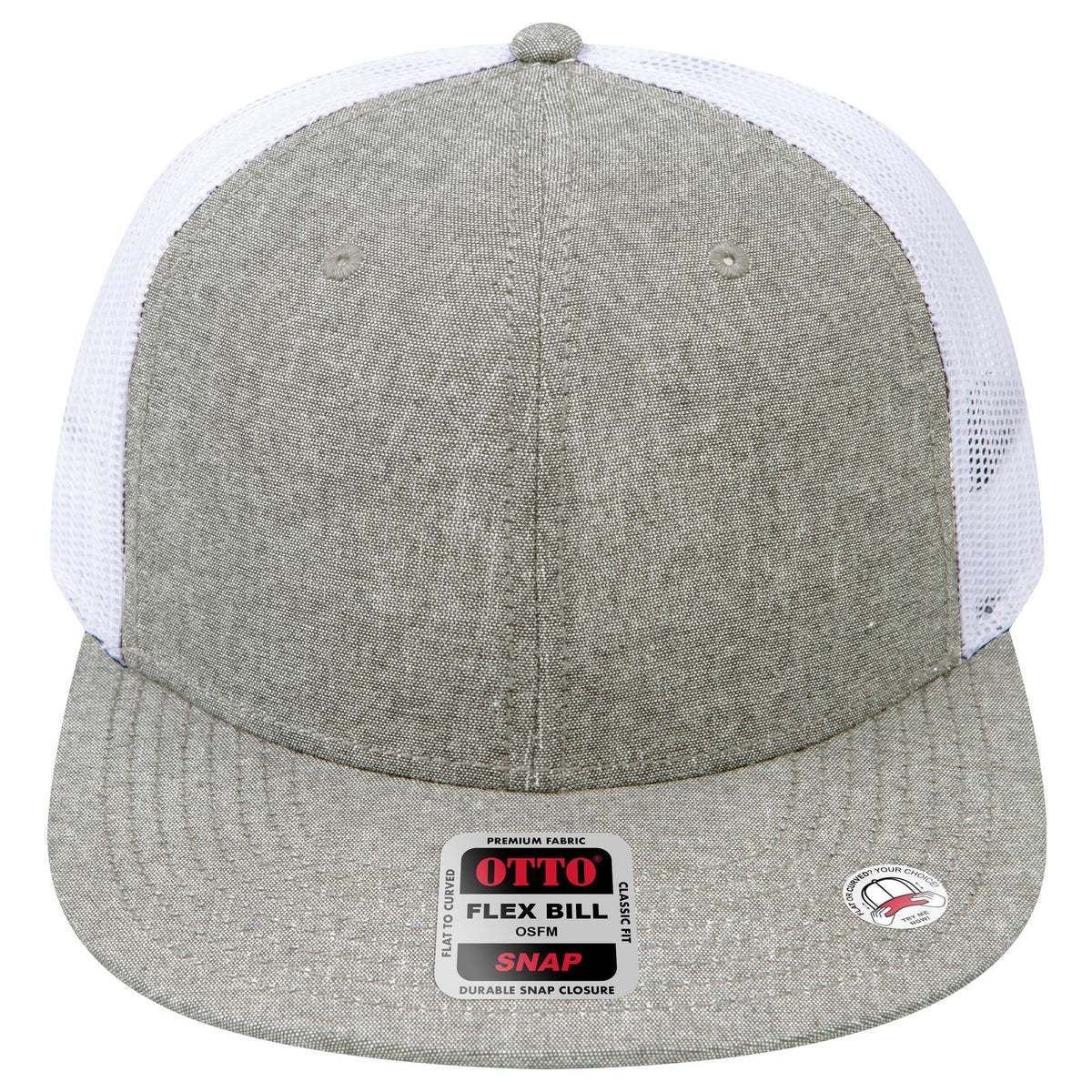 Front View of 2516A - ChGry/Wht OTTO CAP "OTTO SNAP" 6 Panel Pro Style Mesh Back Trucker Snapback Hat