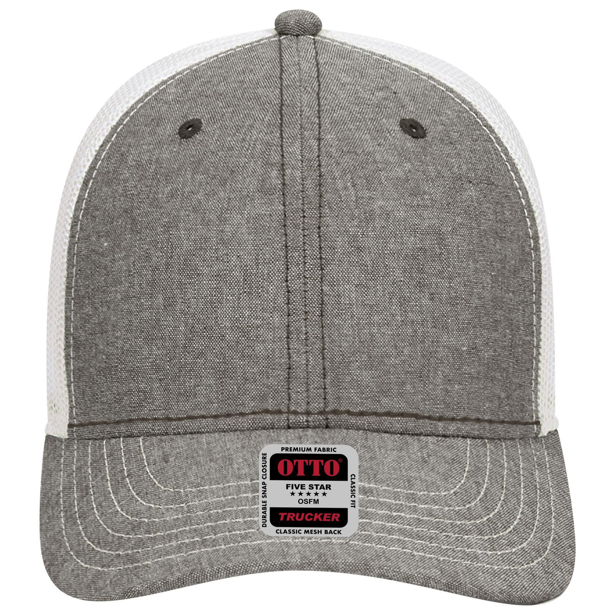 Front View of 2516X - Ch.Gry/Wht OTTO CAP 6 Panel Low Profile Mesh Back Trucker Hat
