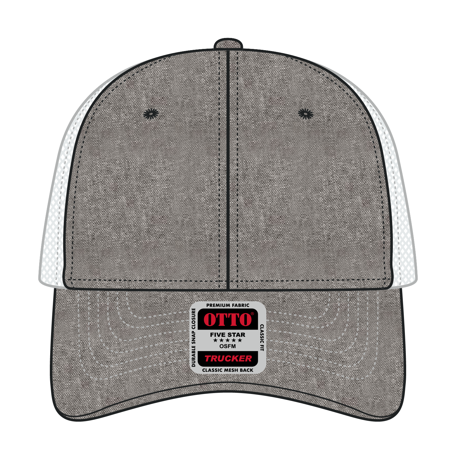 Front View of 2516X - Ch.Gry/Wht OTTO CAP 6 Panel Low Profile Mesh Back Trucker Hat