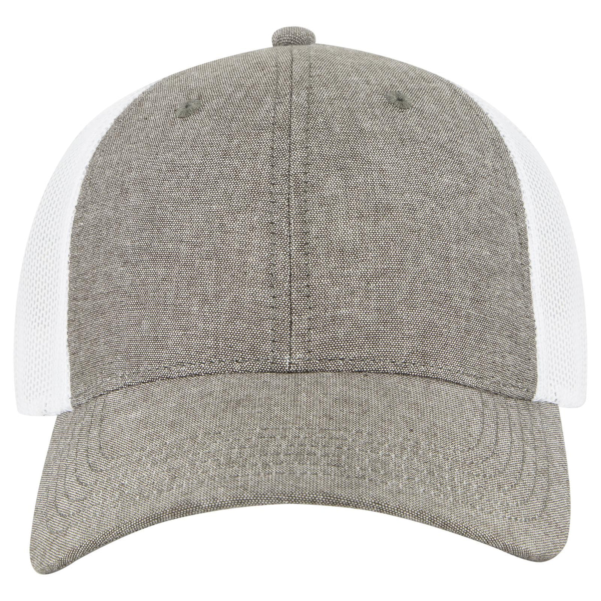 Front View of 2516X - Ch.Gry/Wht OTTO CAP 6 Panel Low Profile Mesh Back Trucker Hat