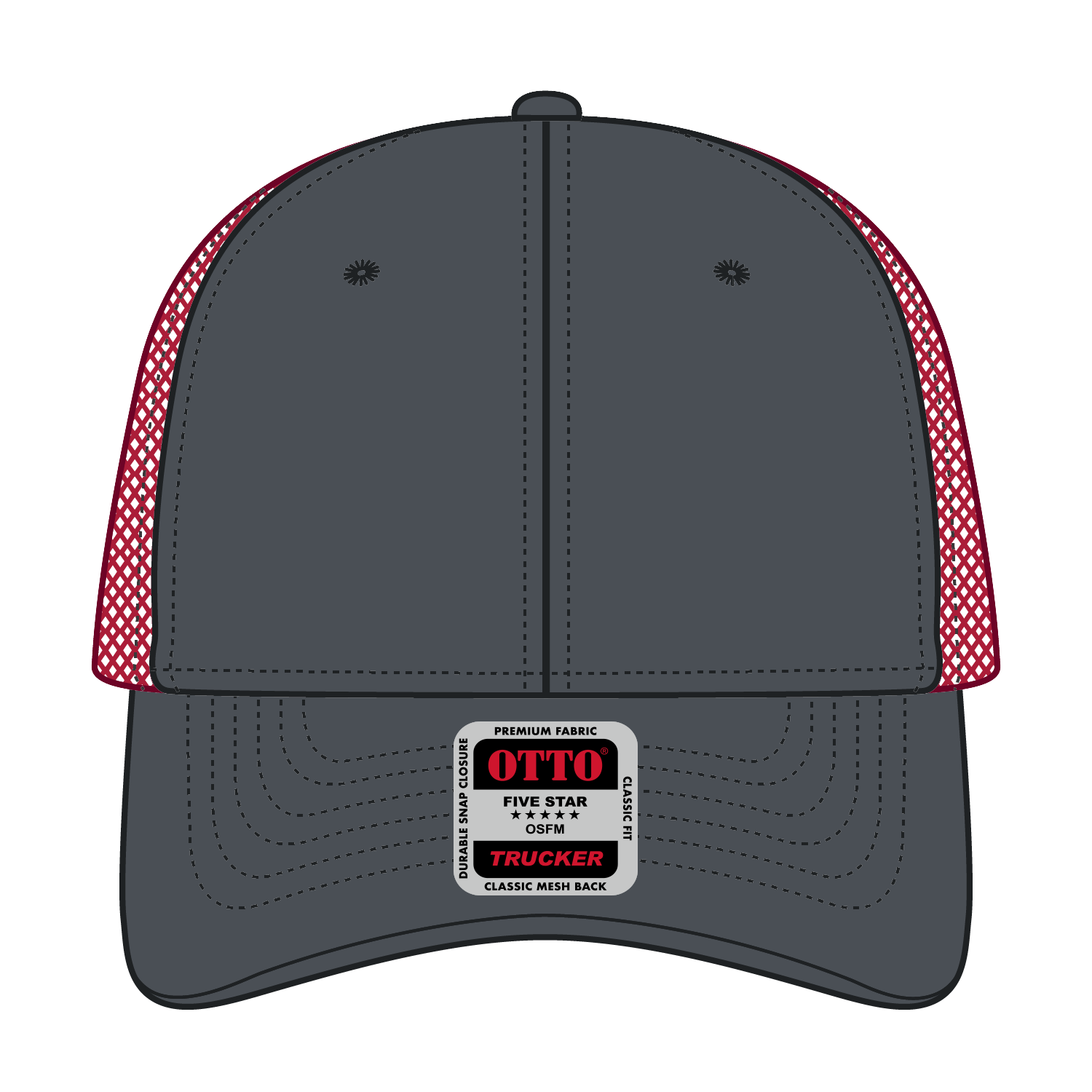 Front View of 252502 - Ch.Gry/Ch.Gry/Red OTTO CAP 6 Panel Low Profile Mesh Back Trucker Hat