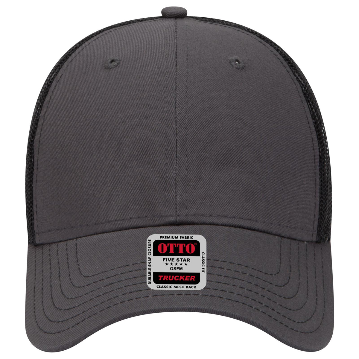 Front View of 252503 - Ch.Gry/Ch.Gry/Blk OTTO CAP 6 Panel Low Profile Mesh Back Trucker Hat