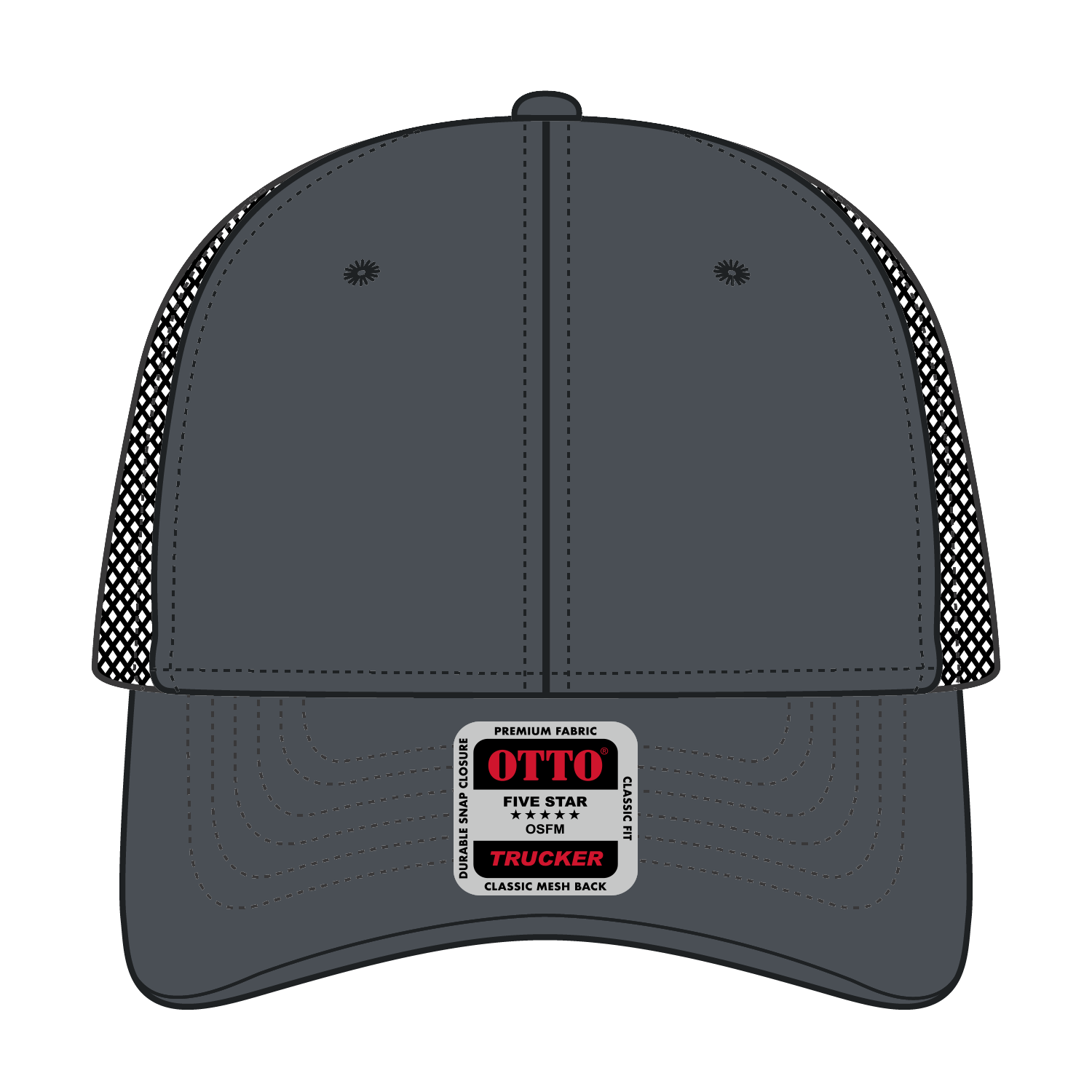 Front View of 252503 - Ch.Gry/Ch.Gry/Blk OTTO CAP 6 Panel Low Profile Mesh Back Trucker Hat