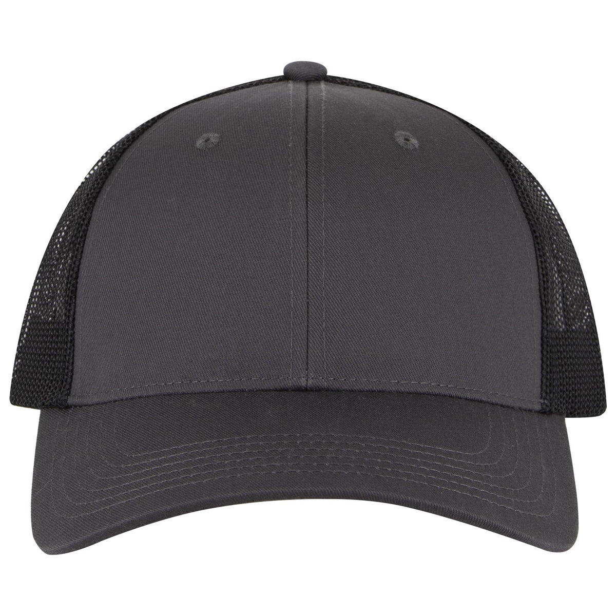 Front View of 252503 - Ch.Gry/Ch.Gry/Blk OTTO CAP 6 Panel Low Profile Mesh Back Trucker Hat