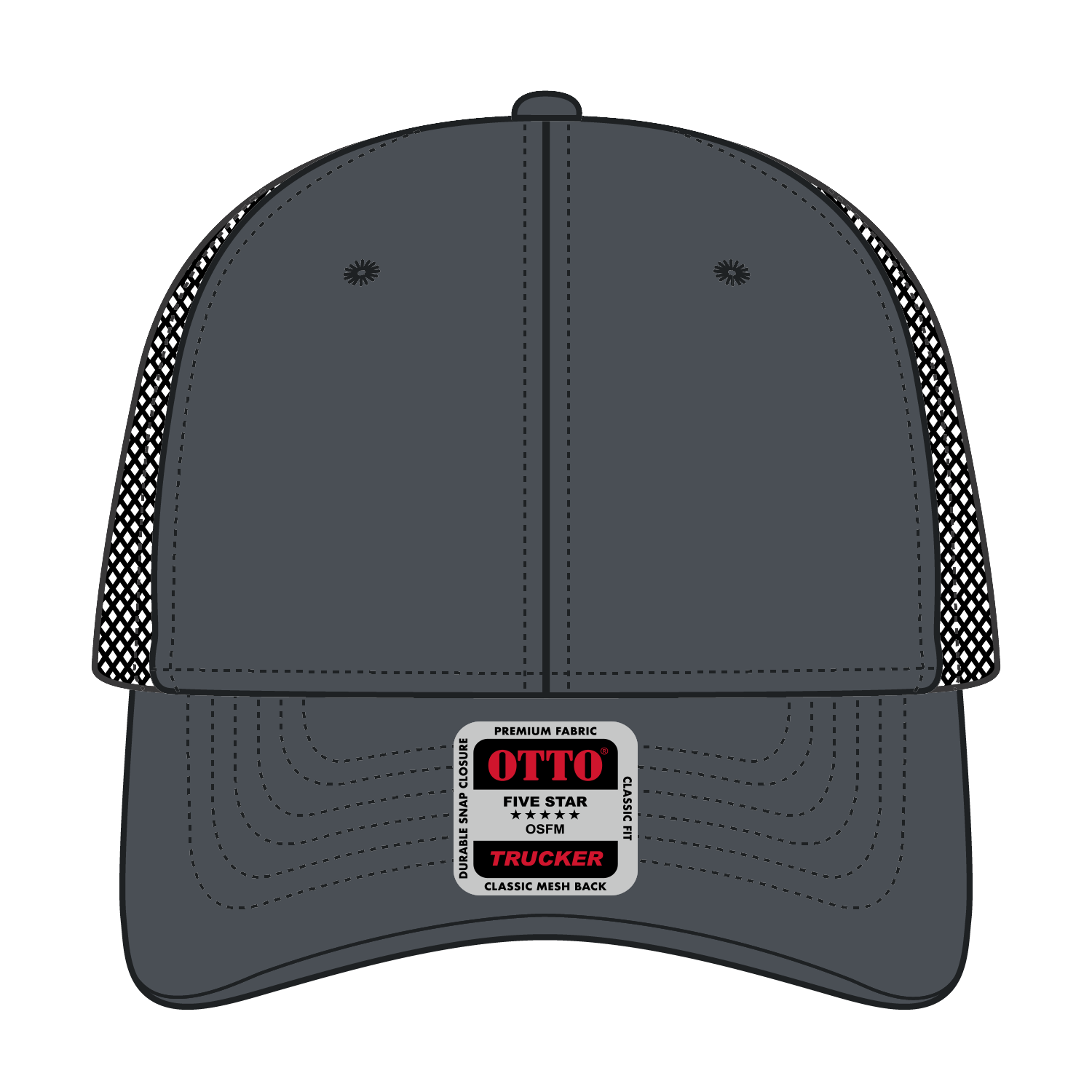 Front View of 252503 - Ch.Gry/Ch.Gry/Blk OTTO CAP 6 Panel Low Profile Mesh Back Trucker Hat