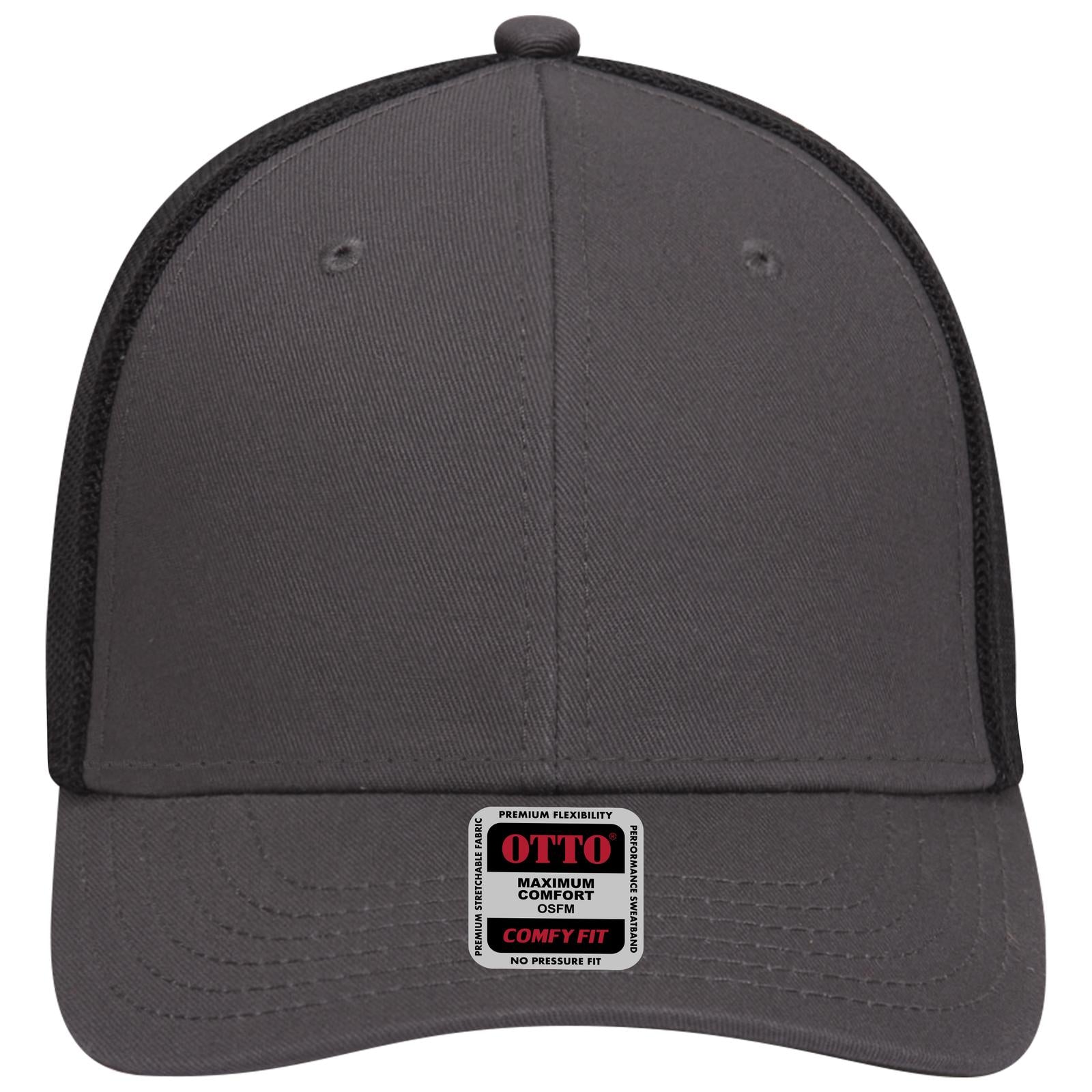 Front View of 252503 - Ch.Gry/Ch.Gry/Blk OTTO CAP "OTTO COMFY FIT" 6 Panel Low Profile Mesh Back Trucker Hat