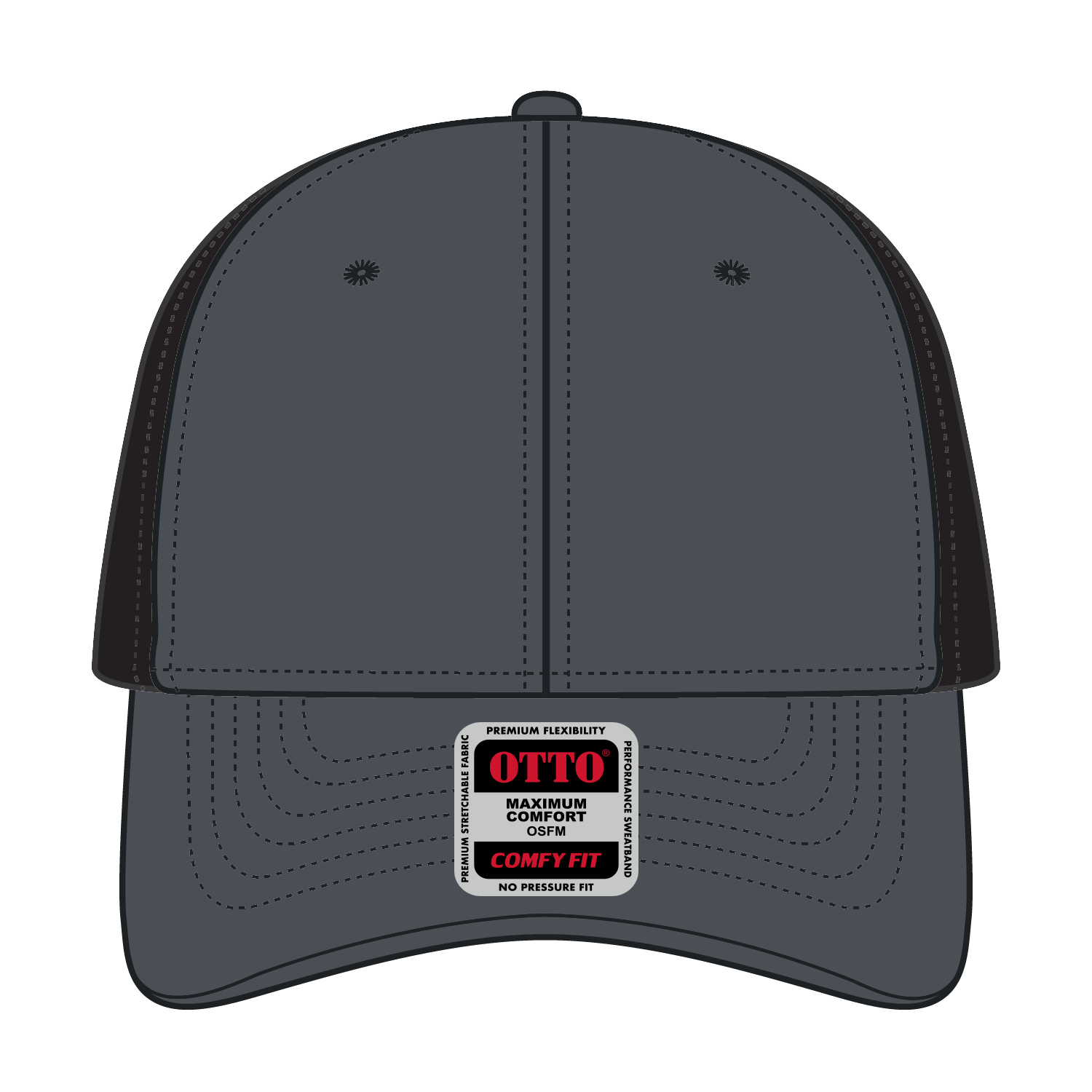 Front View of 252503 - Ch.Gry/Ch.Gry/Blk OTTO CAP "OTTO COMFY FIT" 6 Panel Low Profile Mesh Back Trucker Hat