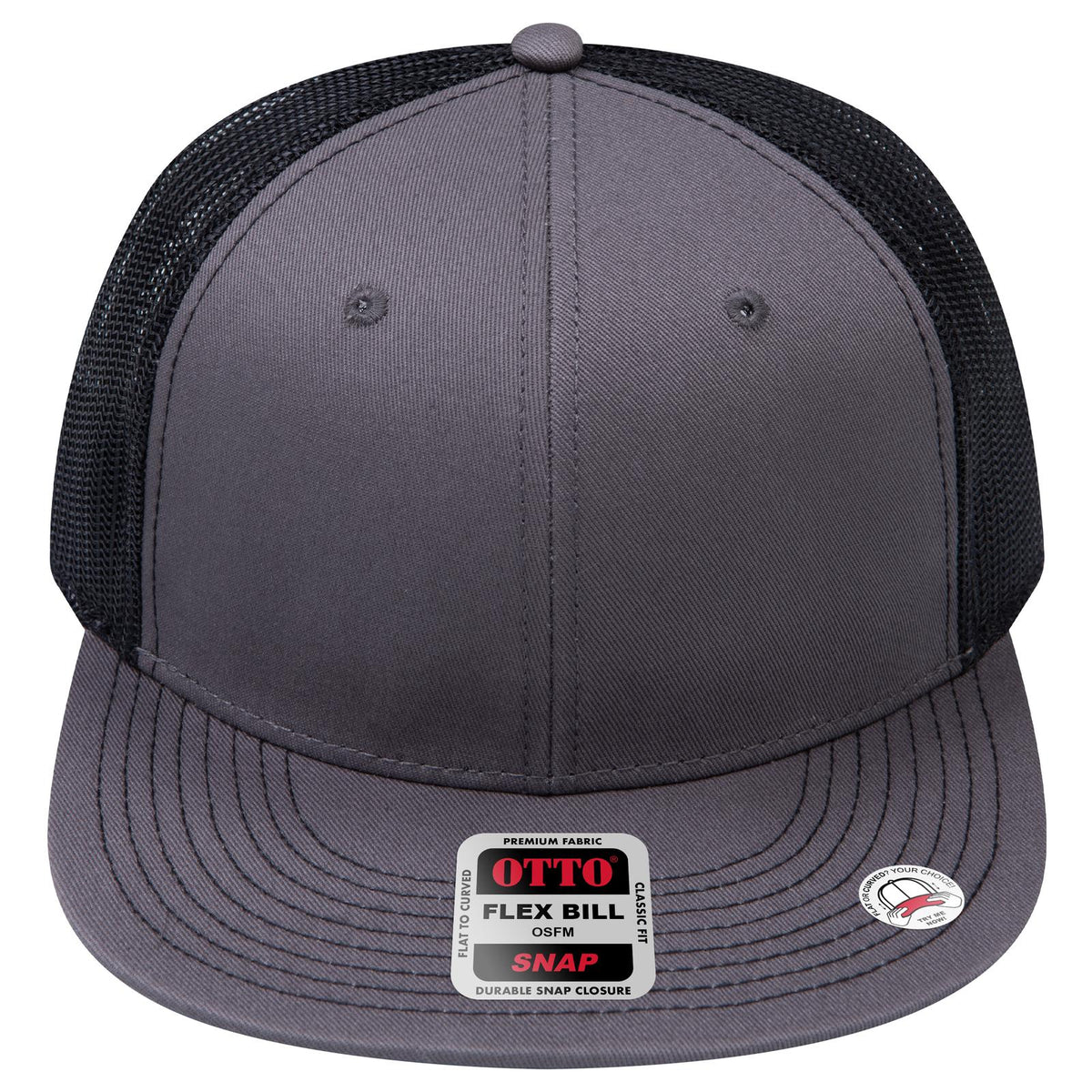 Front View of 252503B - Ch.Gry/Ch.Gry/Blk OTTO CAP "OTTO SNAP" 6 Panel Pro Style Mesh Back Trucker Snapback Hat