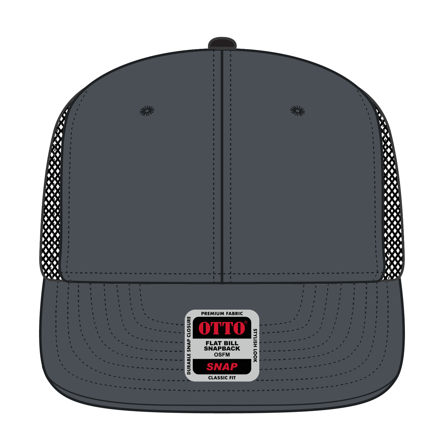 Front View of 252503B - Ch.Gry/Ch.Gry/Blk OTTO CAP "OTTO SNAP" 6 Panel Pro Style Mesh Back Trucker Snapback Hat