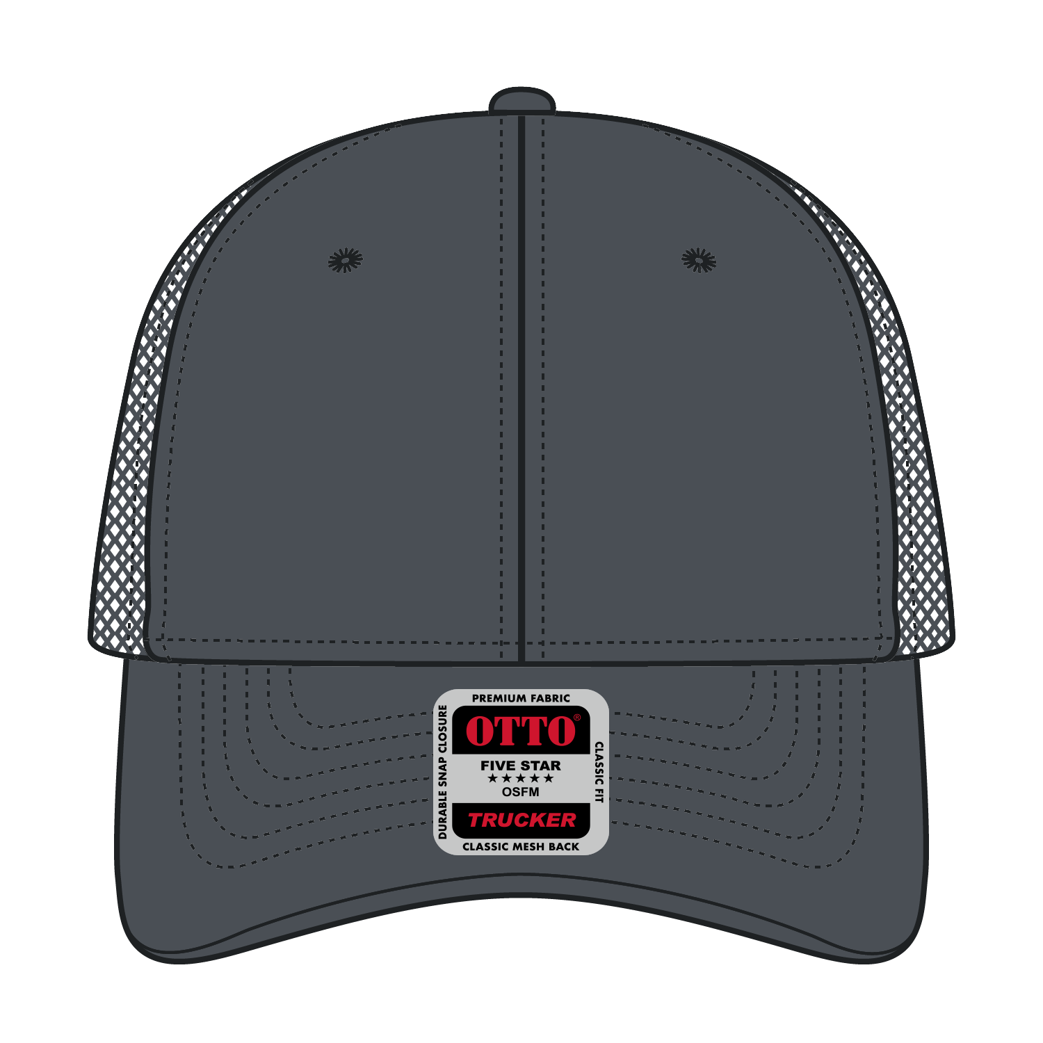 Front View of 252509 - Ch.Gry/Ch.Gry/N.Org OTTO CAP 6 Panel Low Profile Mesh Back Trucker Hat