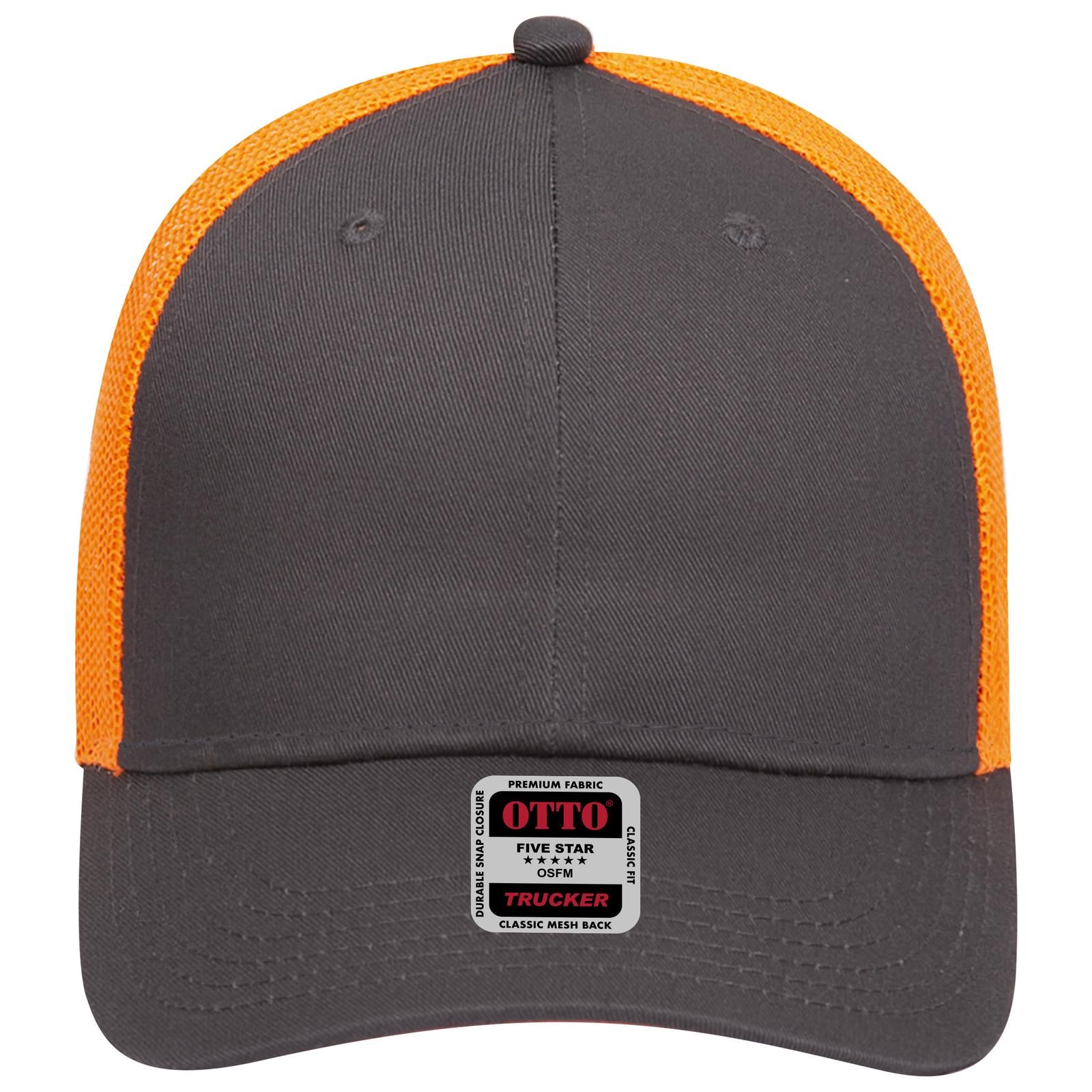 Right View of 252509 - Ch.Gry/Ch.Gry/N.Org OTTO CAP 6 Panel Low Profile Mesh Back Trucker Hat