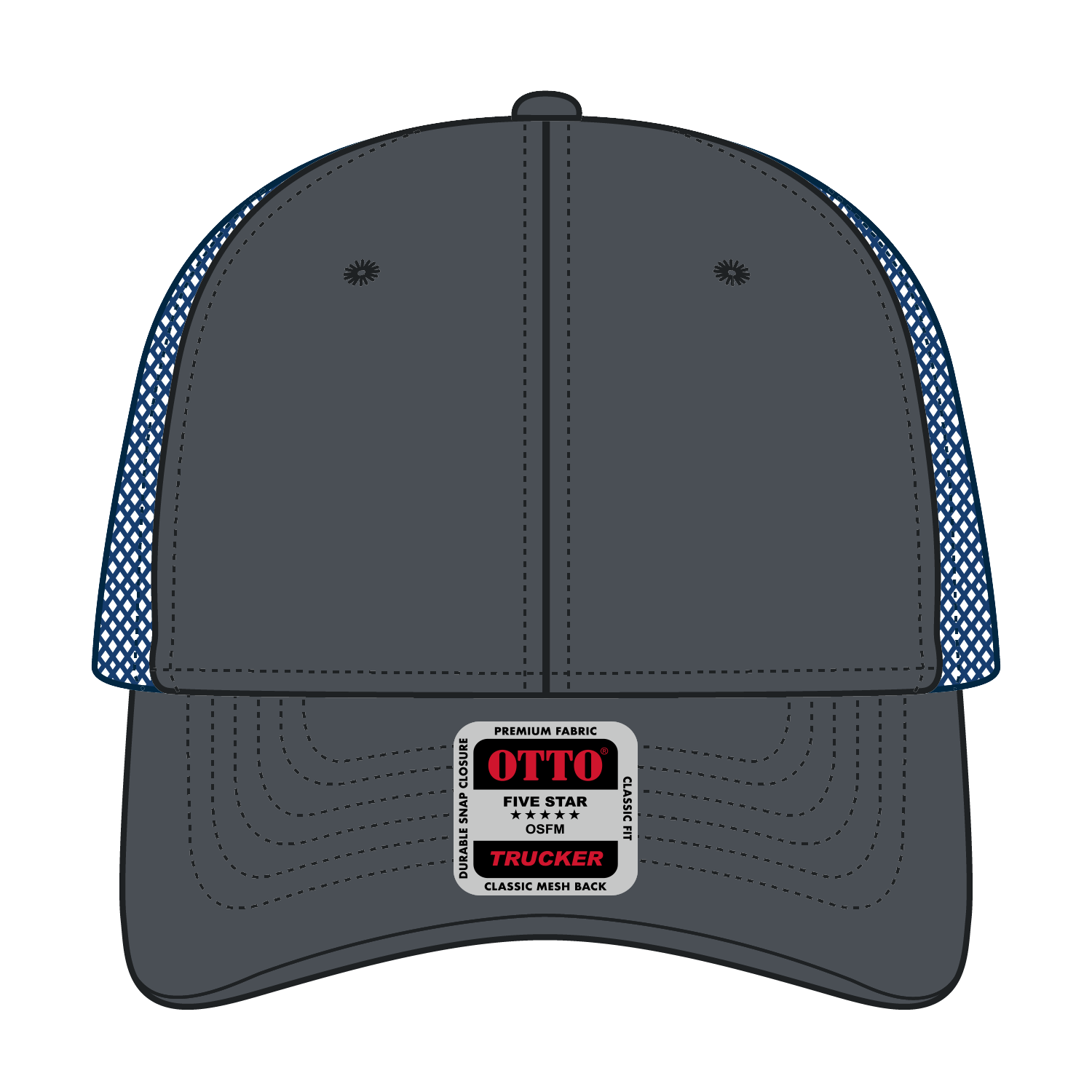 Front View of 2525107 - Ch.Gry/CH.Gry/N.Blu OTTO CAP 6 Panel Low Profile Mesh Back Trucker Hat