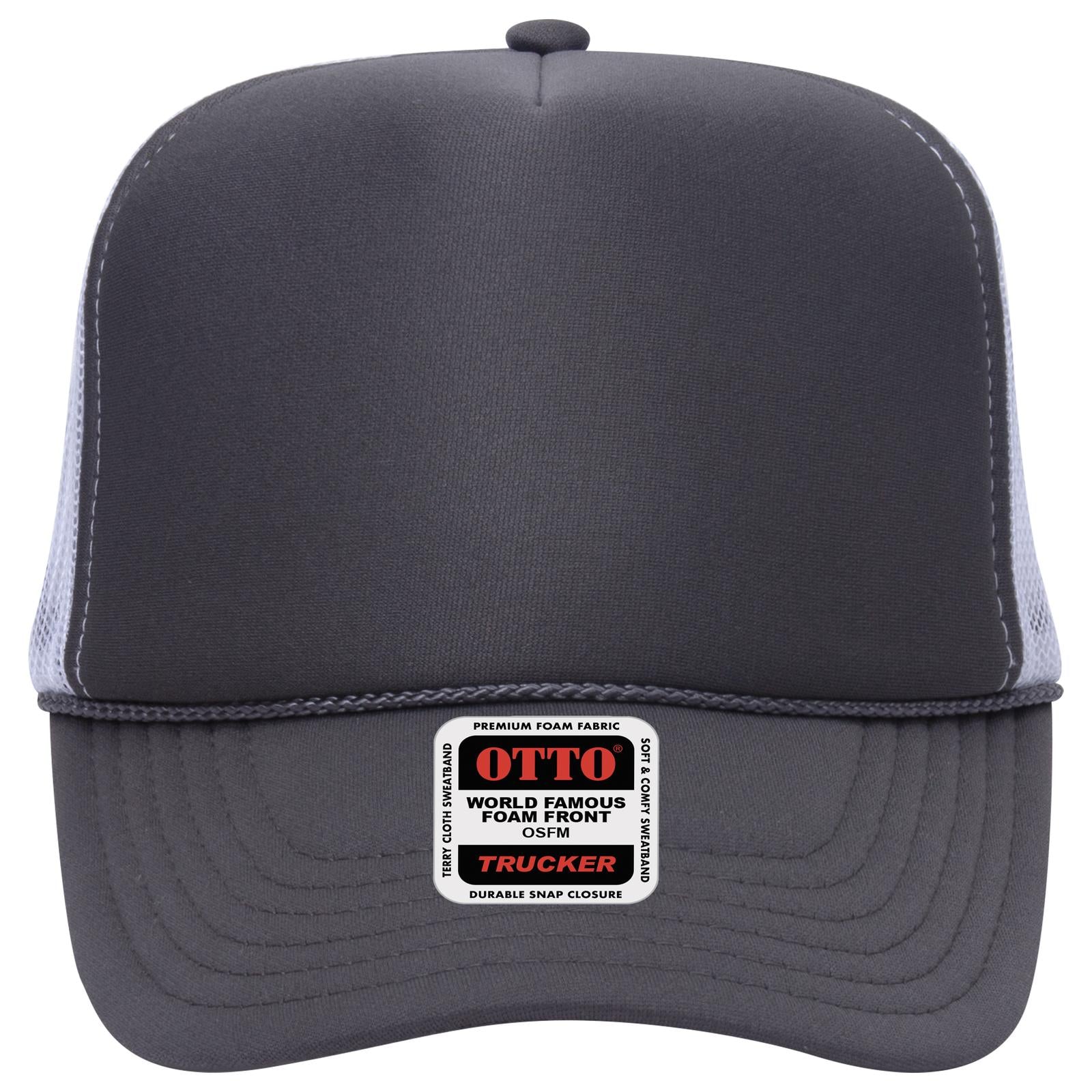 Right View of 252516 - Ch.Gry/Ch.Gry/Wht OTTO CAP 5 Panel High Crown Mesh Back Trucker Hat
