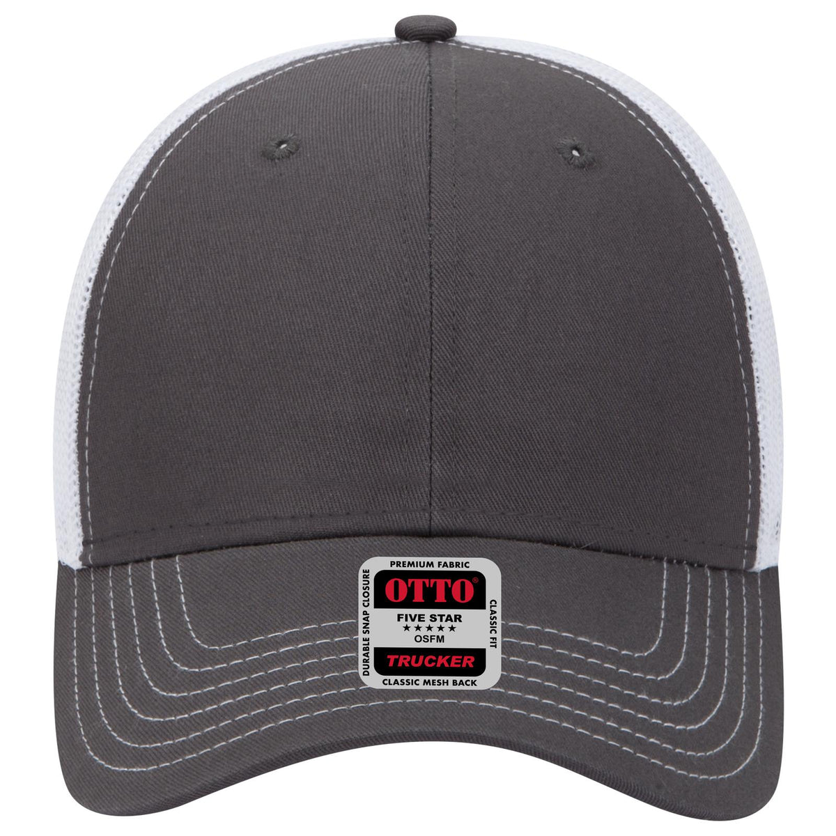 Front View of 252516 - Ch.Gry/Ch.Gry/Wht OTTO CAP 6 Panel Low Profile Mesh Back Trucker Hat