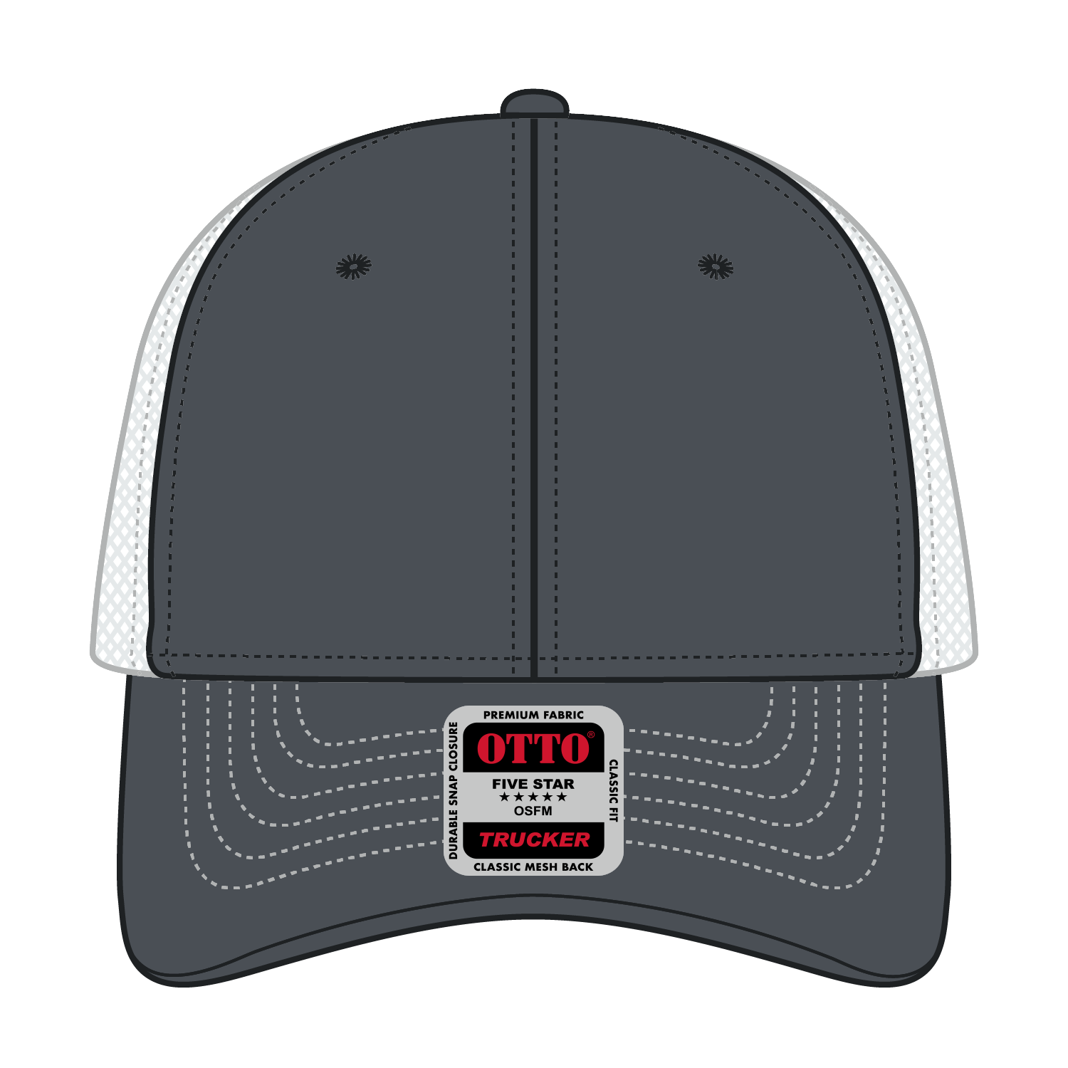 Front View of 252516 - Ch.Gry/Ch.Gry/Wht OTTO CAP 6 Panel Low Profile Mesh Back Trucker Hat