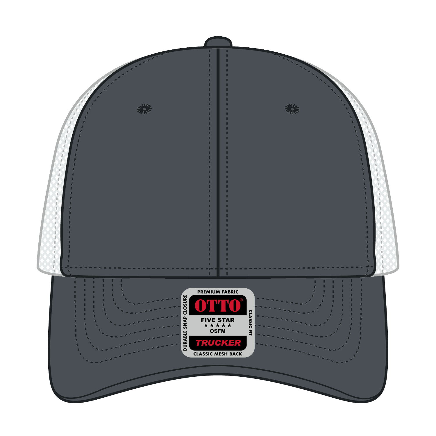 Front View of 252516 - Ch.Gry/Ch.Gry/Wht OTTO CAP 6 Panel Low Profile Mesh Back Trucker Hat