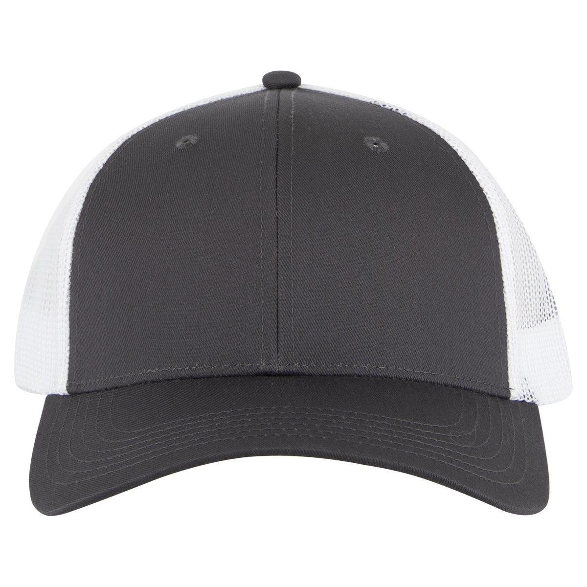 Front View of 252516 - Ch.Gry/Ch.Gry/Wht OTTO CAP 6 Panel Low Profile Mesh Back Trucker Hat