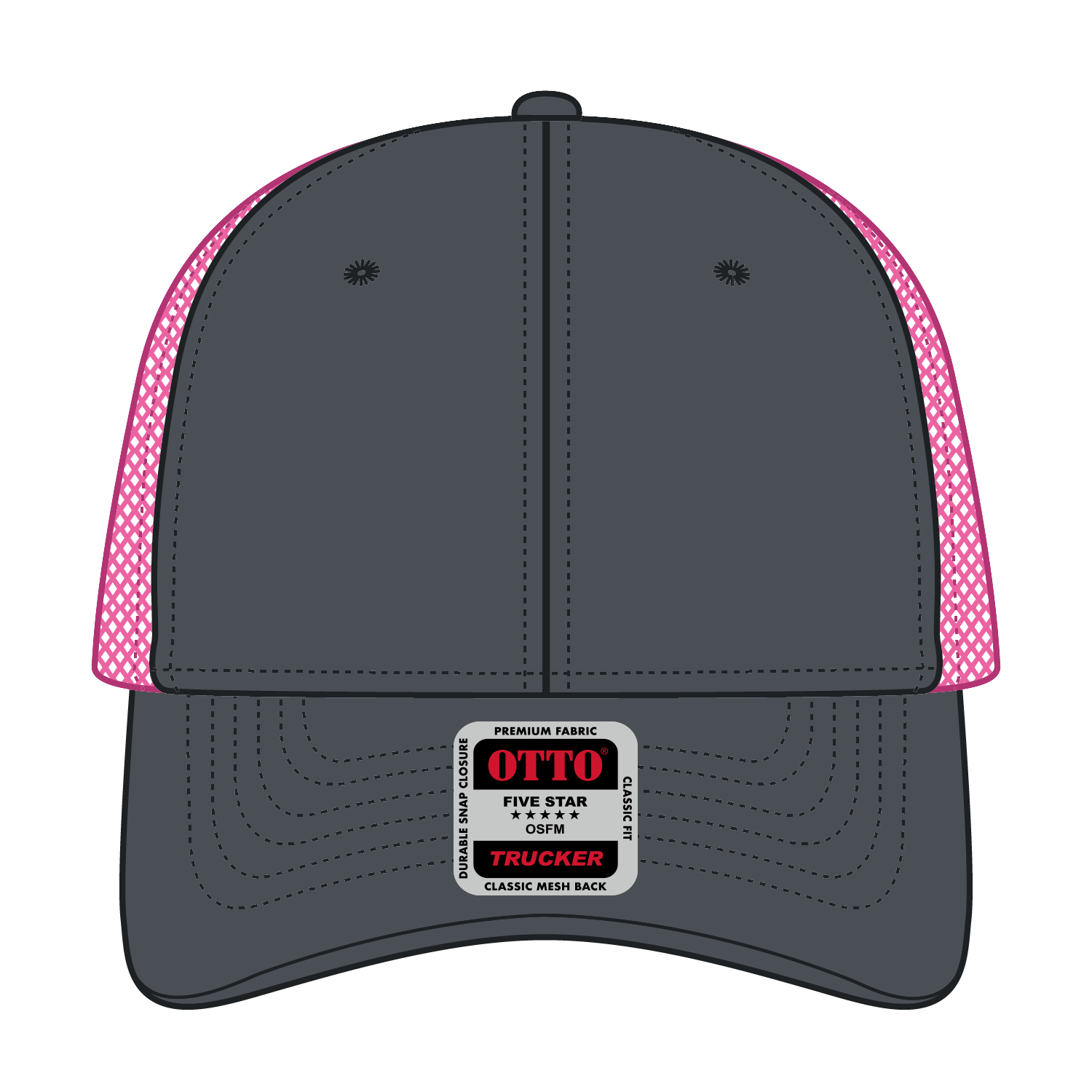 Front View of 252589 - Ch.Gry/Ch.Gry/N.Pnk OTTO CAP 6 Panel Low Profile Mesh Back Trucker Hat