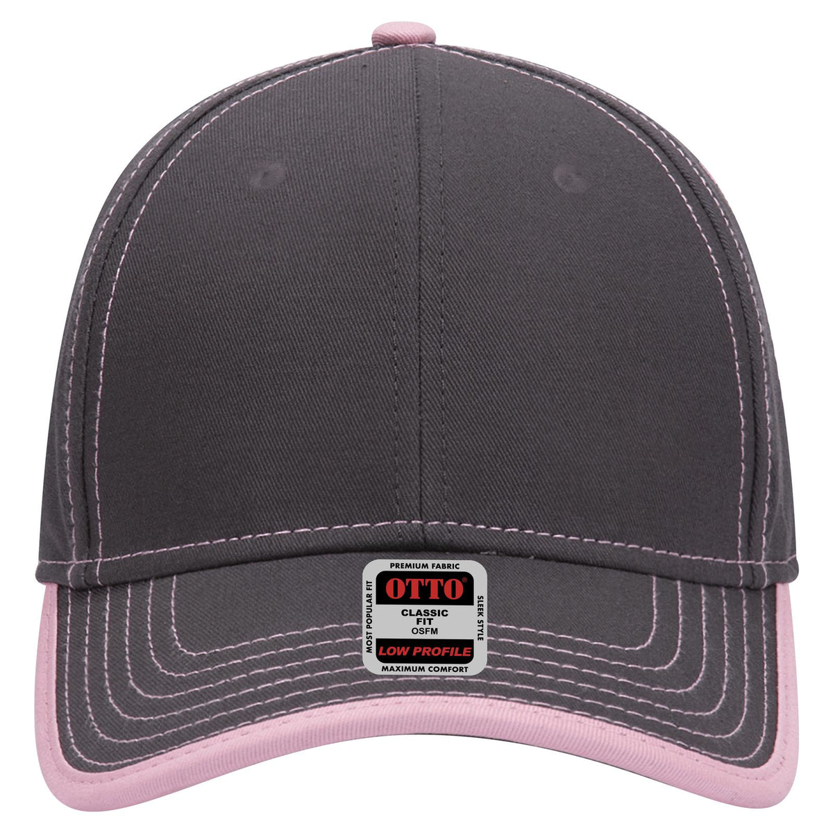 Front View of 2550 - Ch.Gry/Pnk OTTO CAP 6 Panel Low Profile Baseball Cap