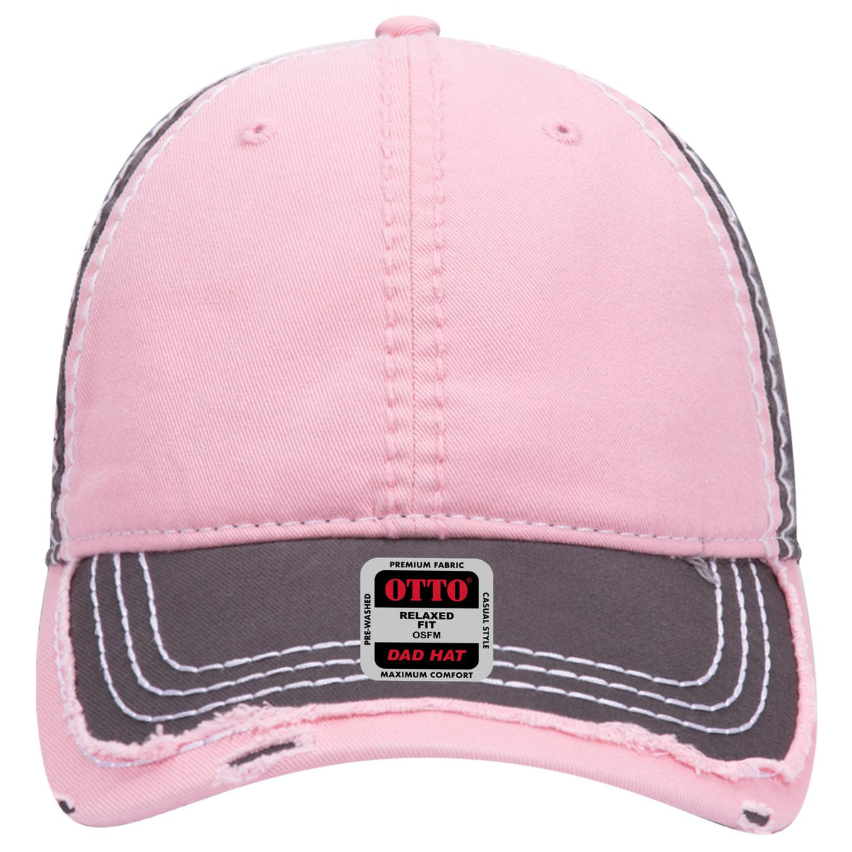 Front View of 255025 - Ch.Gry/Pnk/Ch.Gry OTTO CAP 6 Panel Low Profile Dad Hat