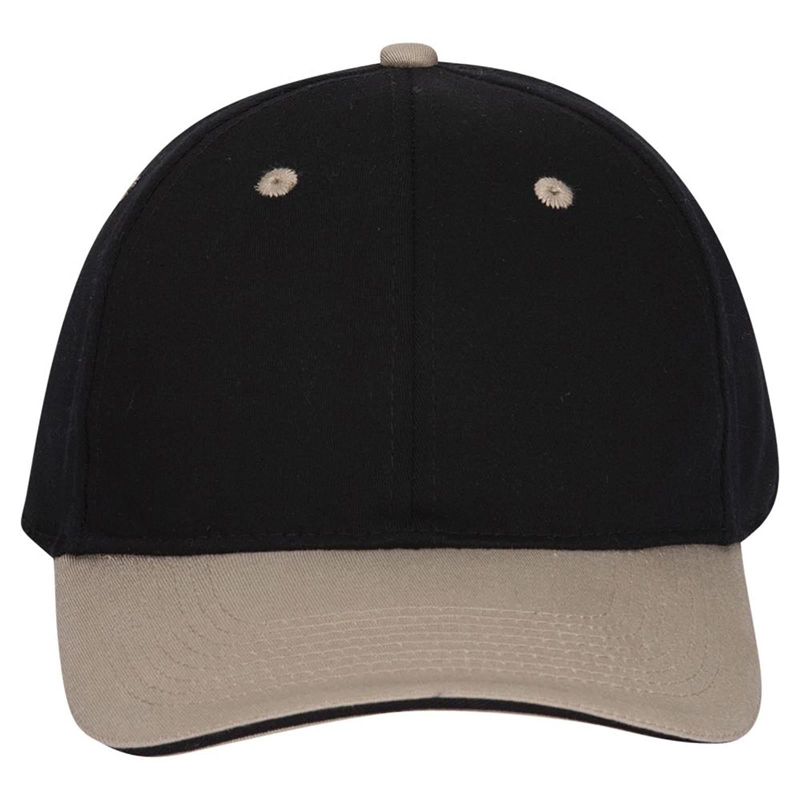 Front View of 320303 - Kha/Blk/Blk OTTO CAP "OTTO FLEX" Fitted 6 Panel Low Profile Baseball Cap