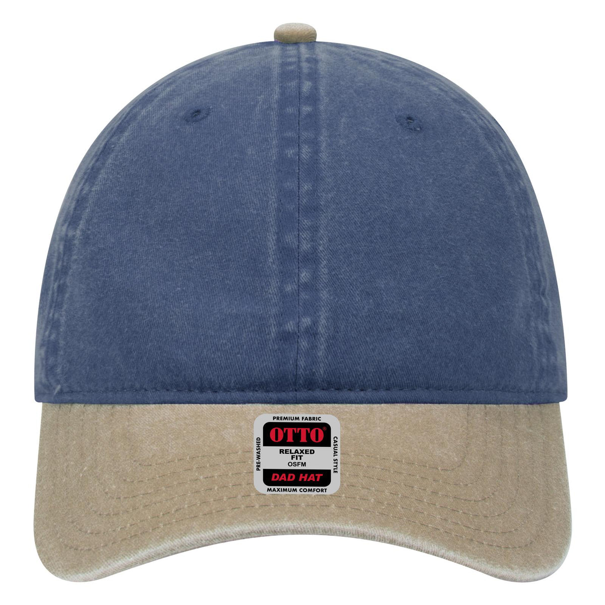 Front View of 3204 - Kha/Nvy OTTO CAP 6 Panel Low Profile Dad Hat
