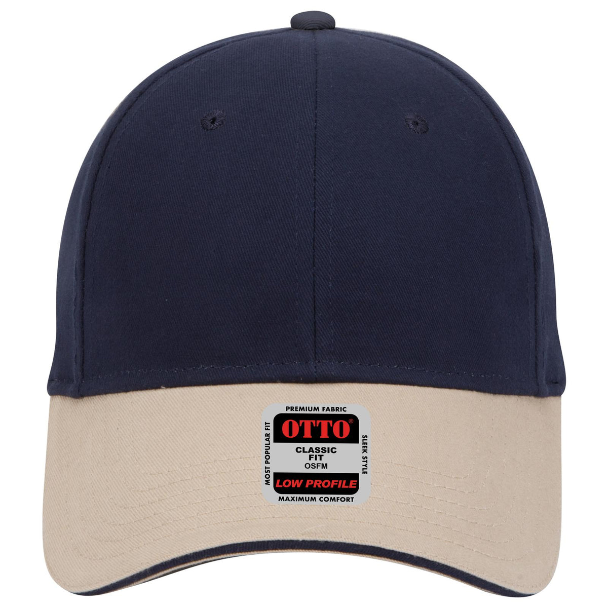 Front View of 320404 - Kha/Nvy/Nvy OTTO CAP 6 Panel Low Profile Baseball Cap