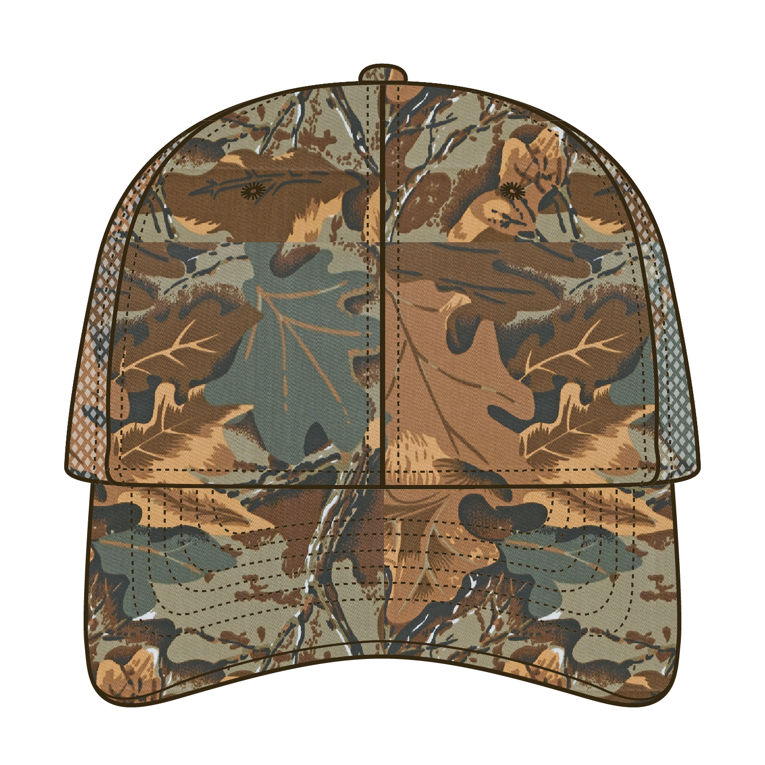 Front View of 320734 - Kha/Brn/Lt.Ol.Grn OTTO CAP Camouflage 6 Panel Low Profile Mesh Back Trucker Hat