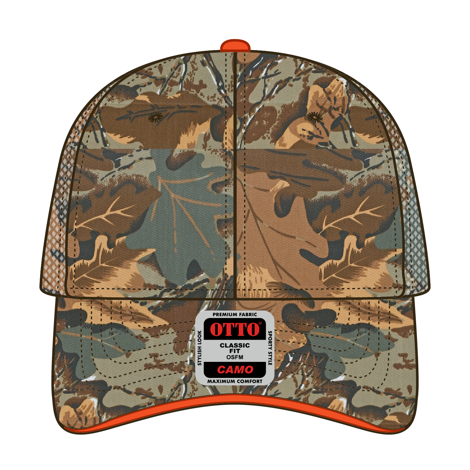 Front View of 320734 - Kha/Brn/Lt.Ol.Grn OTTO CAP Camouflage 6 Panel Low Profile Mesh Back Trucker Hat